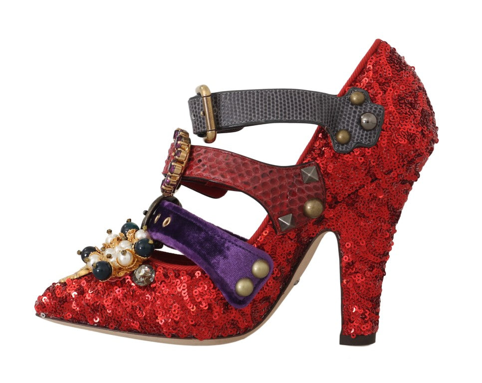 Dolce &amp; Gabbana Rote Bellucci Alta Moda Pumps mit Verzierung