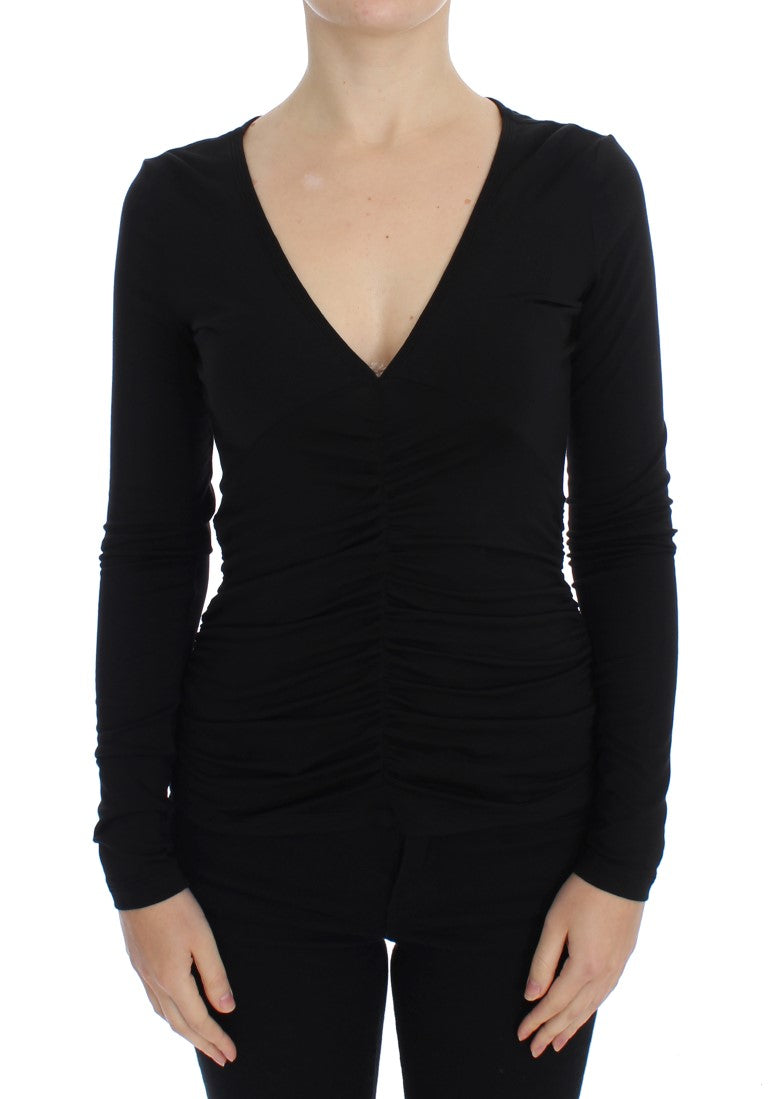 Versace Jeans – Eleganter Pullover aus Viskosemischung in Schwarz mit V-Ausschnitt