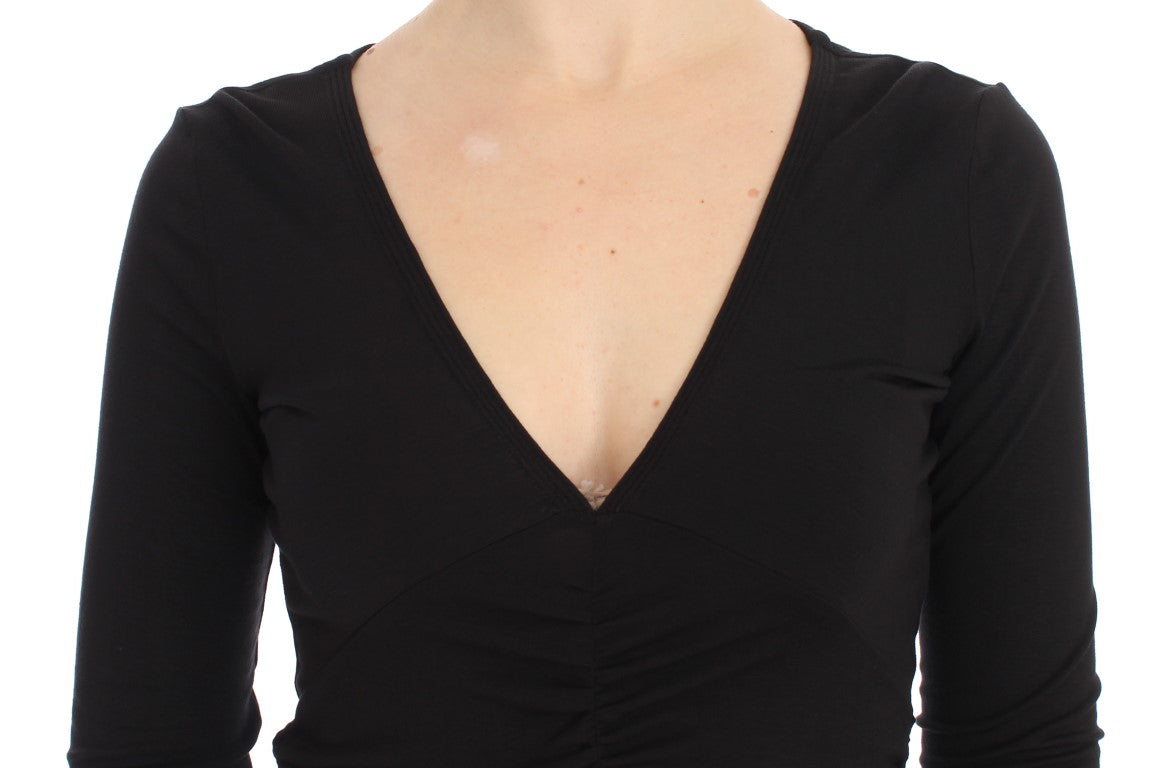 Pulover elegant cu decolteu în V din amestec de viscoză negru Versace Jeans
