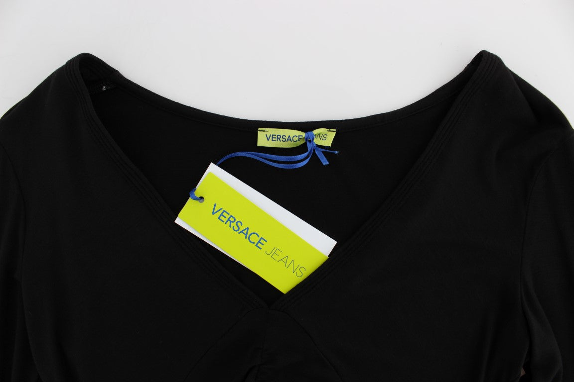 Pulover elegant cu decolteu în V din amestec de viscoză negru Versace Jeans