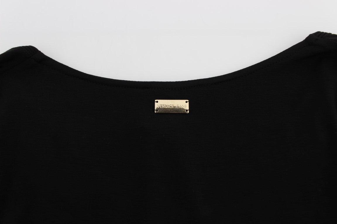 Pulover elegant cu decolteu în V din amestec de viscoză negru Versace Jeans