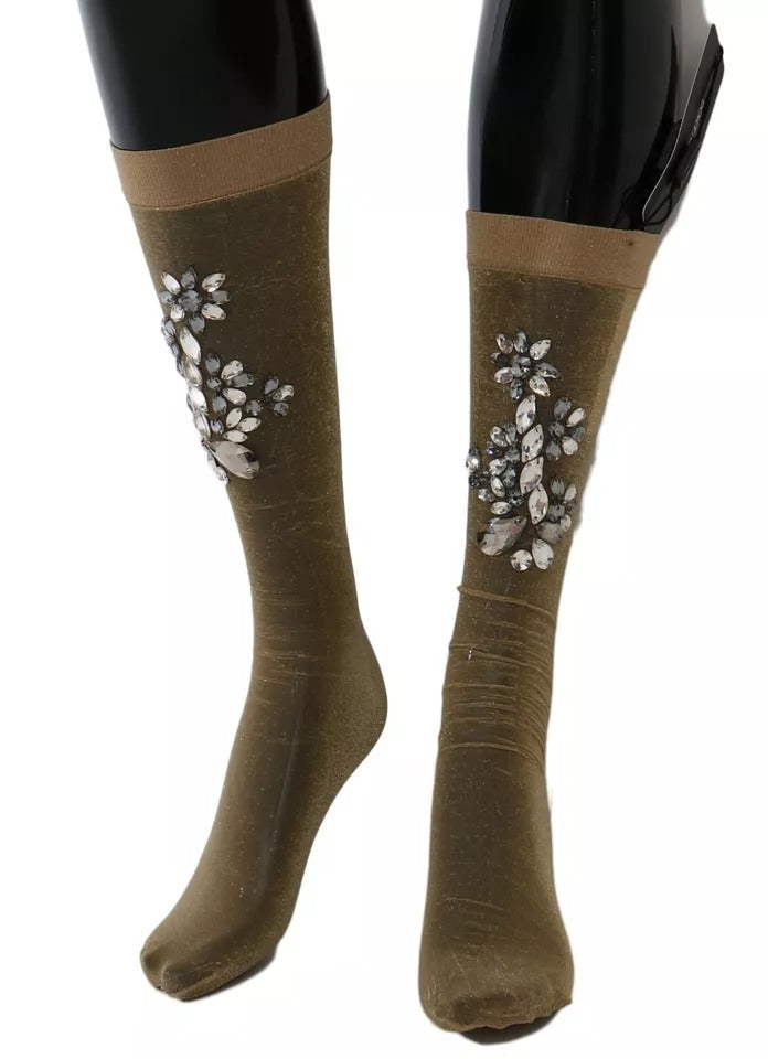 Șosete Dolce &amp; Gabbana Gold Stretch Floral Clear Crystal