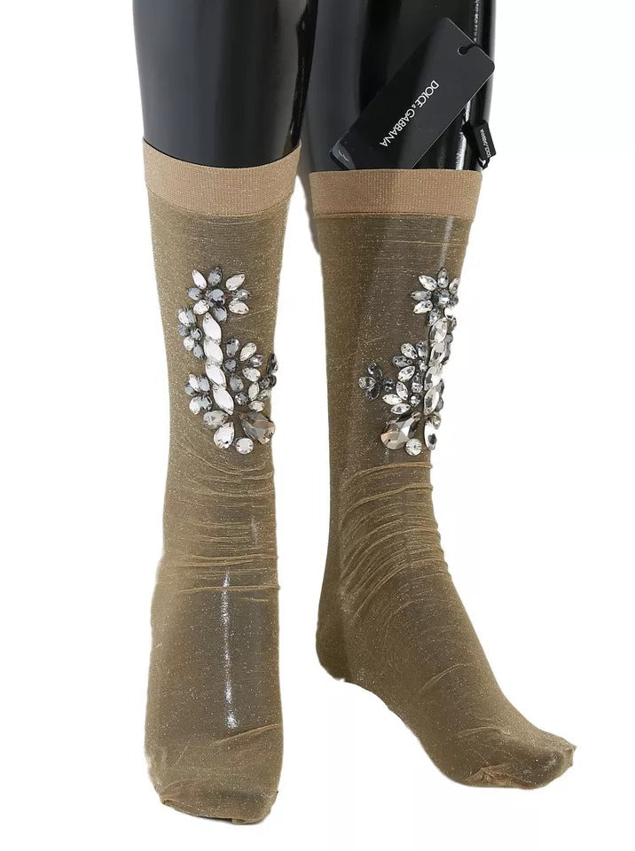 Șosete Dolce &amp; Gabbana Gold Stretch Floral Clear Crystal