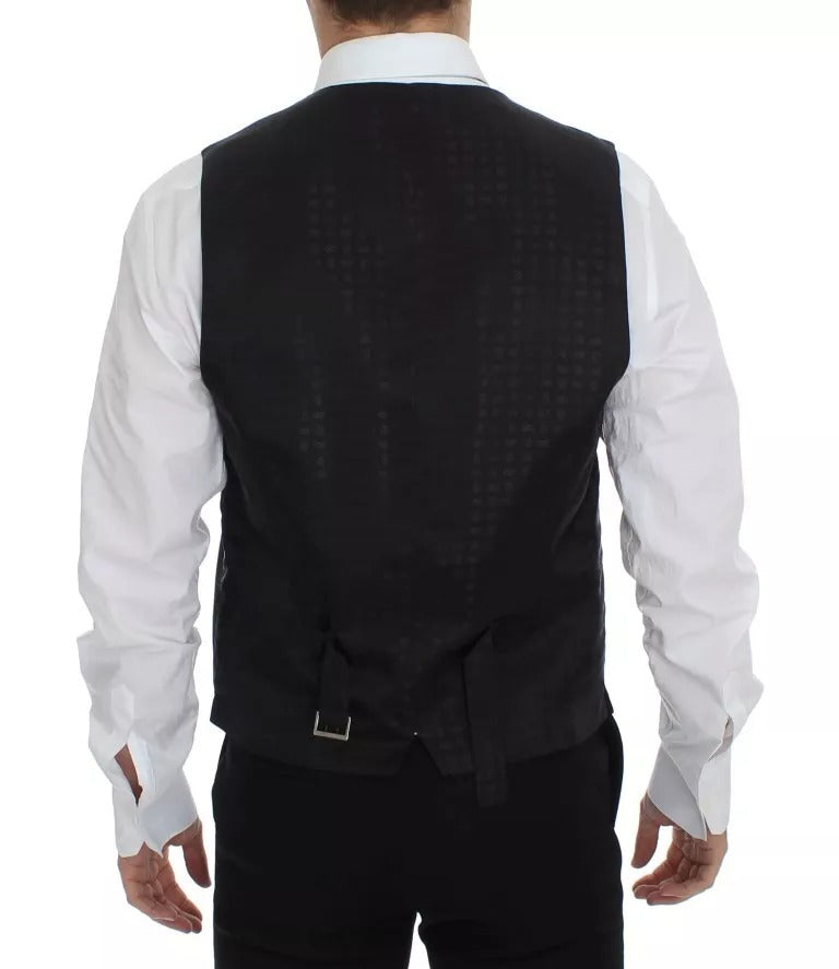 Dolce &amp; Gabbana Schwarzes Woll-Seidenkleid, Weste, Jacke