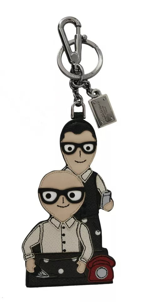 Breloc Dolce &amp; Gabbana din piele argintie cu insignă cu logo Dominico Stefano #DGFAMILY