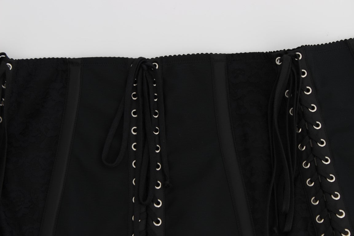 Dolce &amp; Gabbana – Eleganter Korsettgürtel aus schwarzem Brokat mit Blumenmuster