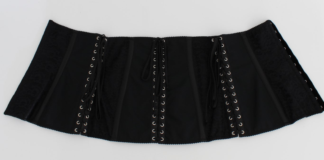 Dolce &amp; Gabbana – Eleganter Korsettgürtel aus schwarzem Brokat mit Blumenmuster