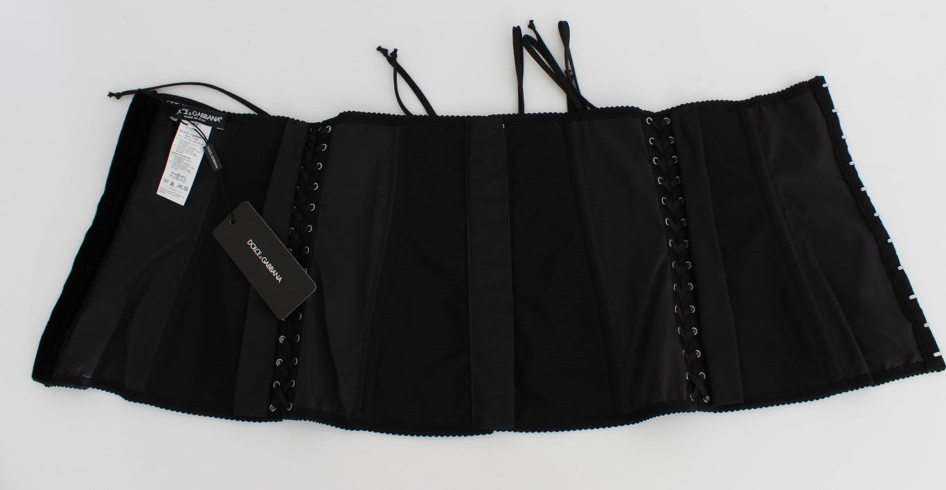 Dolce &amp; Gabbana – Eleganter Korsettgürtel aus schwarzem Brokat mit Blumenmuster