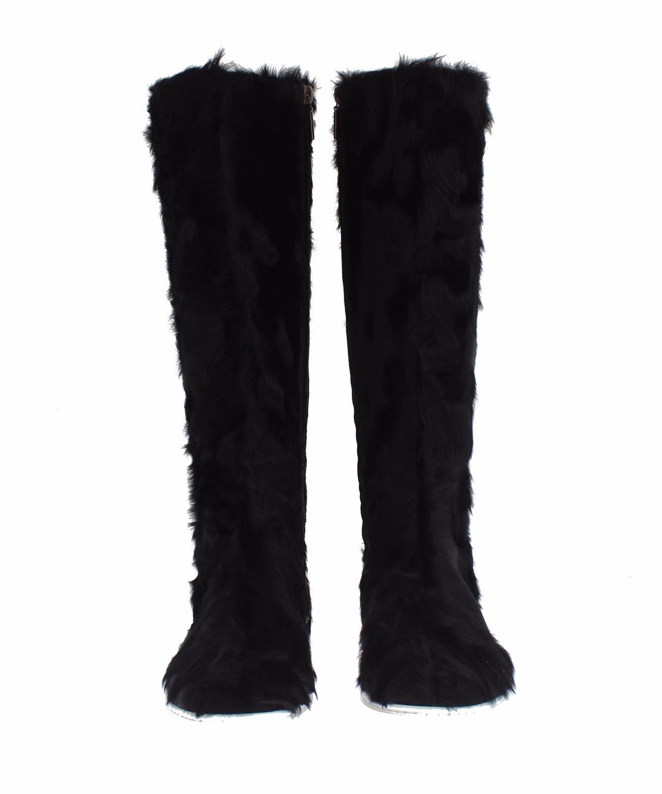 Dolce &amp; Gabbana Elegante flache Sneaker-Stiefel aus schwarzem Pelzleder