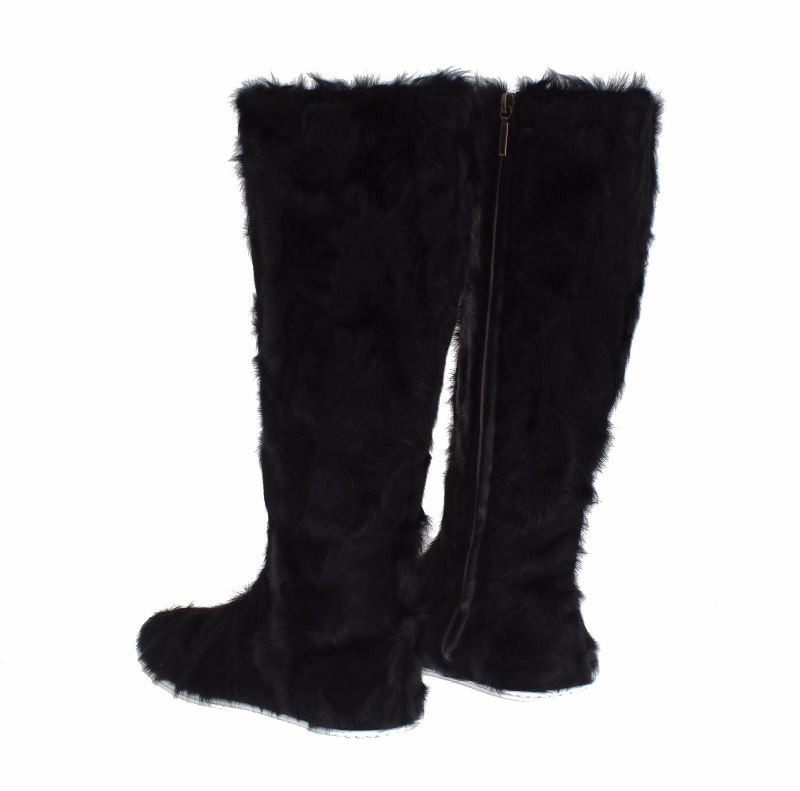 Dolce &amp; Gabbana Elegante flache Sneaker-Stiefel aus schwarzem Pelzleder
