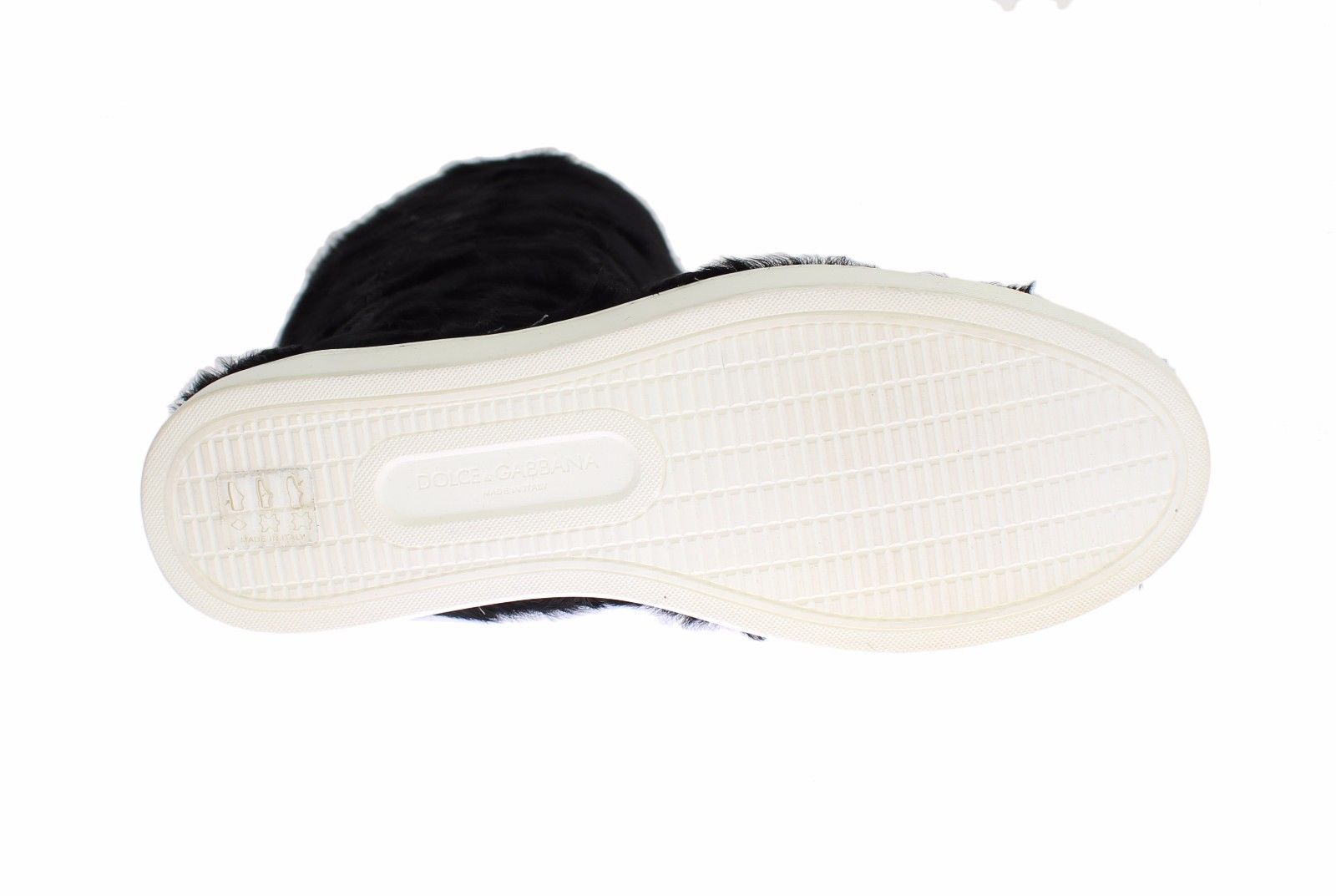 Dolce &amp; Gabbana Elegante flache Sneaker-Stiefel aus schwarzem Pelzleder