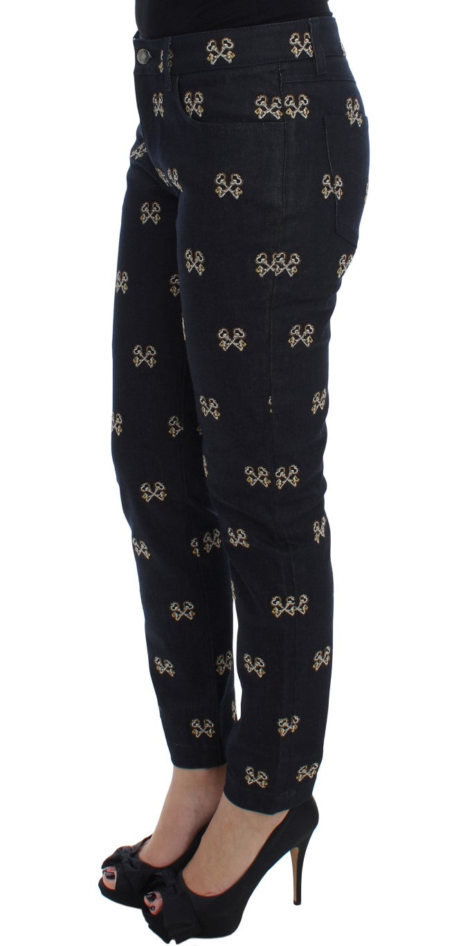 Dolce &amp; Gabbana – Elegante Slim-Fit-Jeans aus besticktem Denim