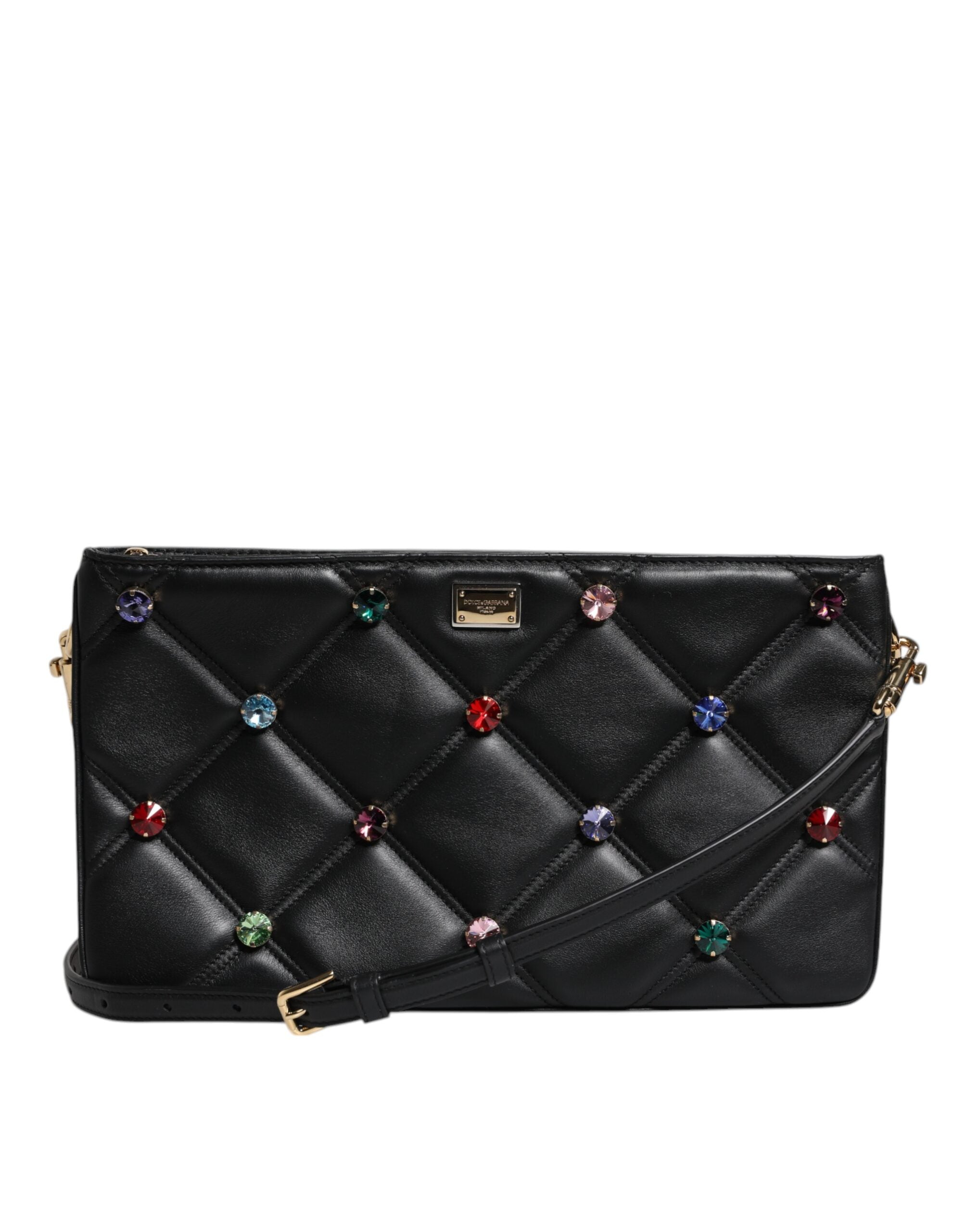 Geantă de umăr Dolce &amp; Gabbana din piele neagră cu logo și cristale