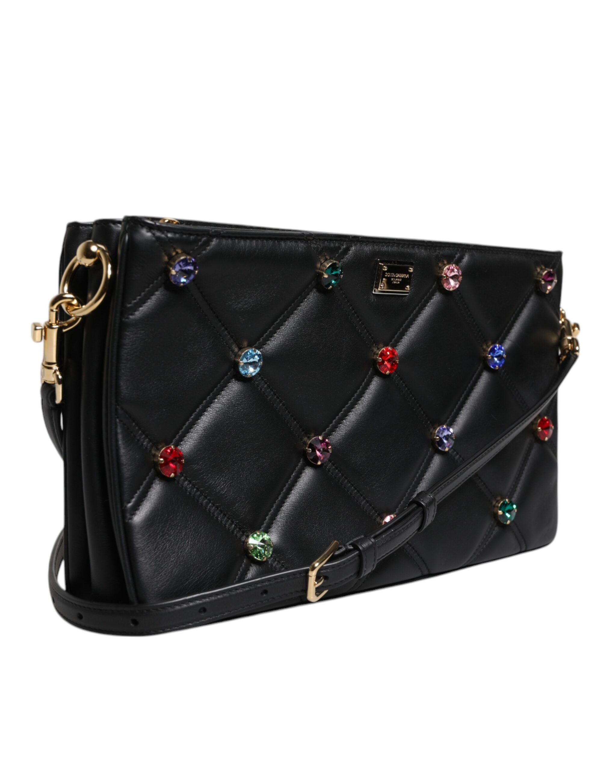 Geantă de umăr Dolce &amp; Gabbana din piele neagră cu logo și cristale