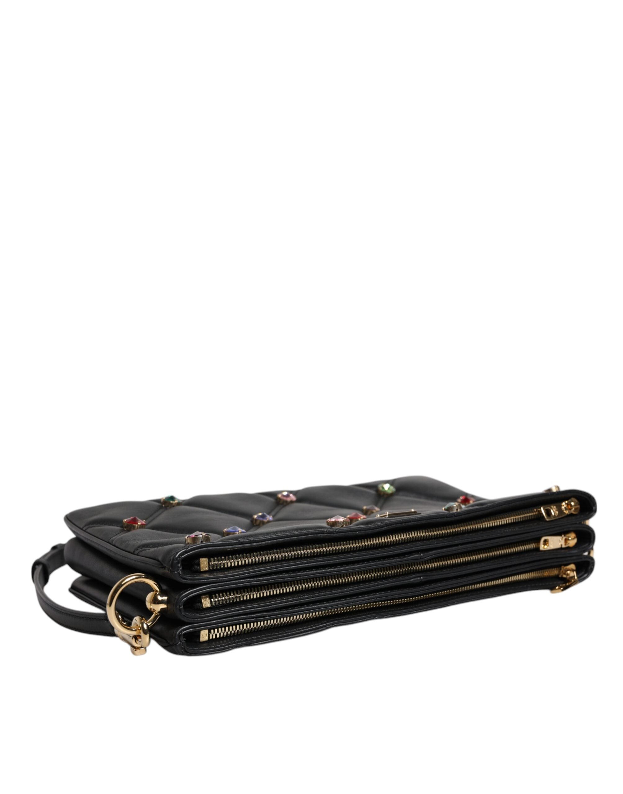 Geantă de umăr Dolce &amp; Gabbana din piele neagră cu logo și cristale