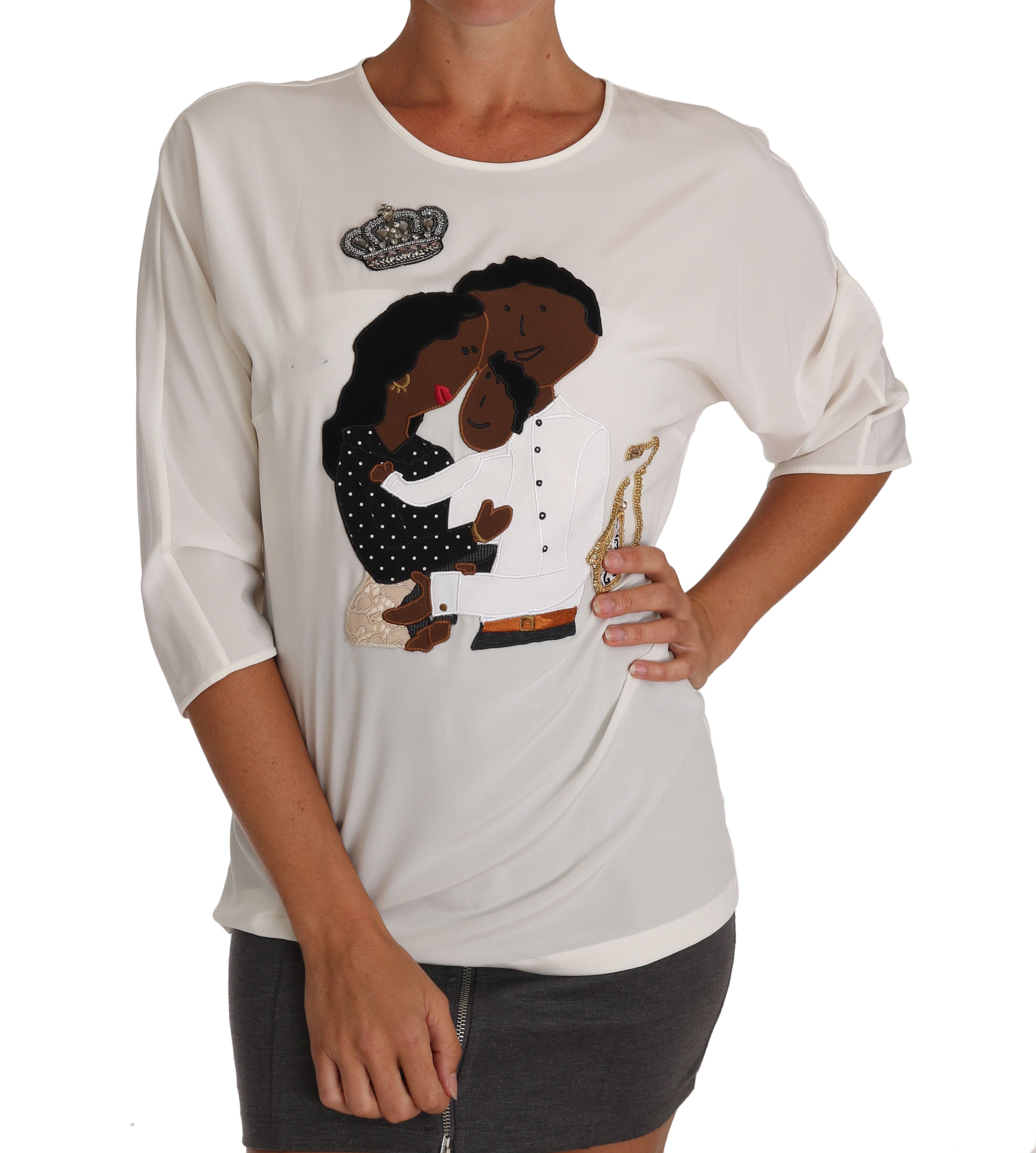Dolce &amp; Gabbana Elegante Bluse aus Seidenmischung mit Rundhalsausschnitt