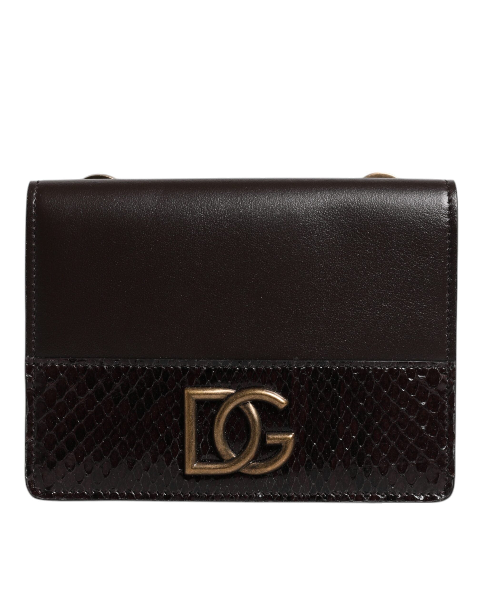 Portofel Dolce &amp; Gabbana din piele maro cu două pliuri și logo DG