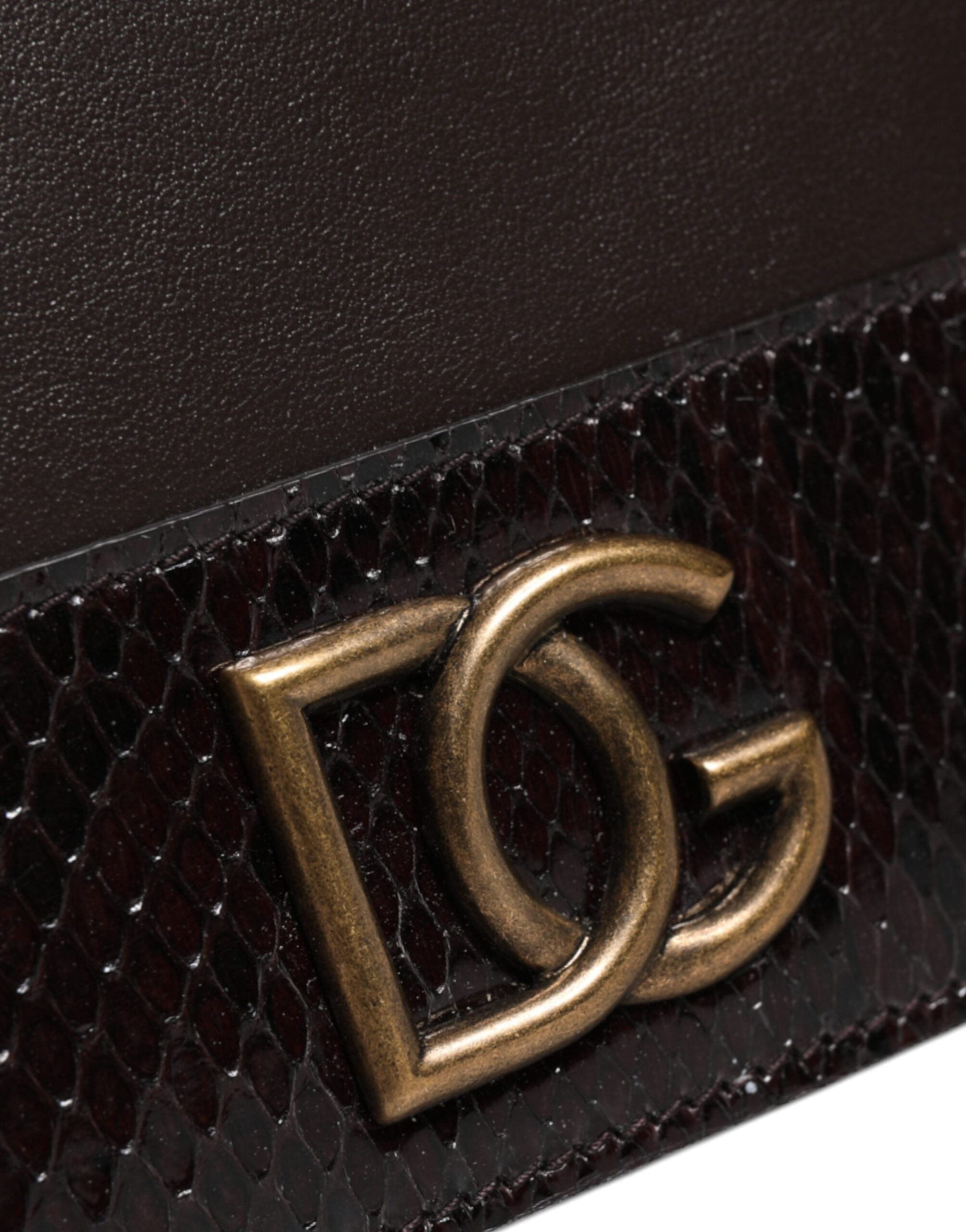 Dolce &amp; Gabbana Braunes Leder-Kartenetui mit zweifacher Faltschließe und DG-Logo