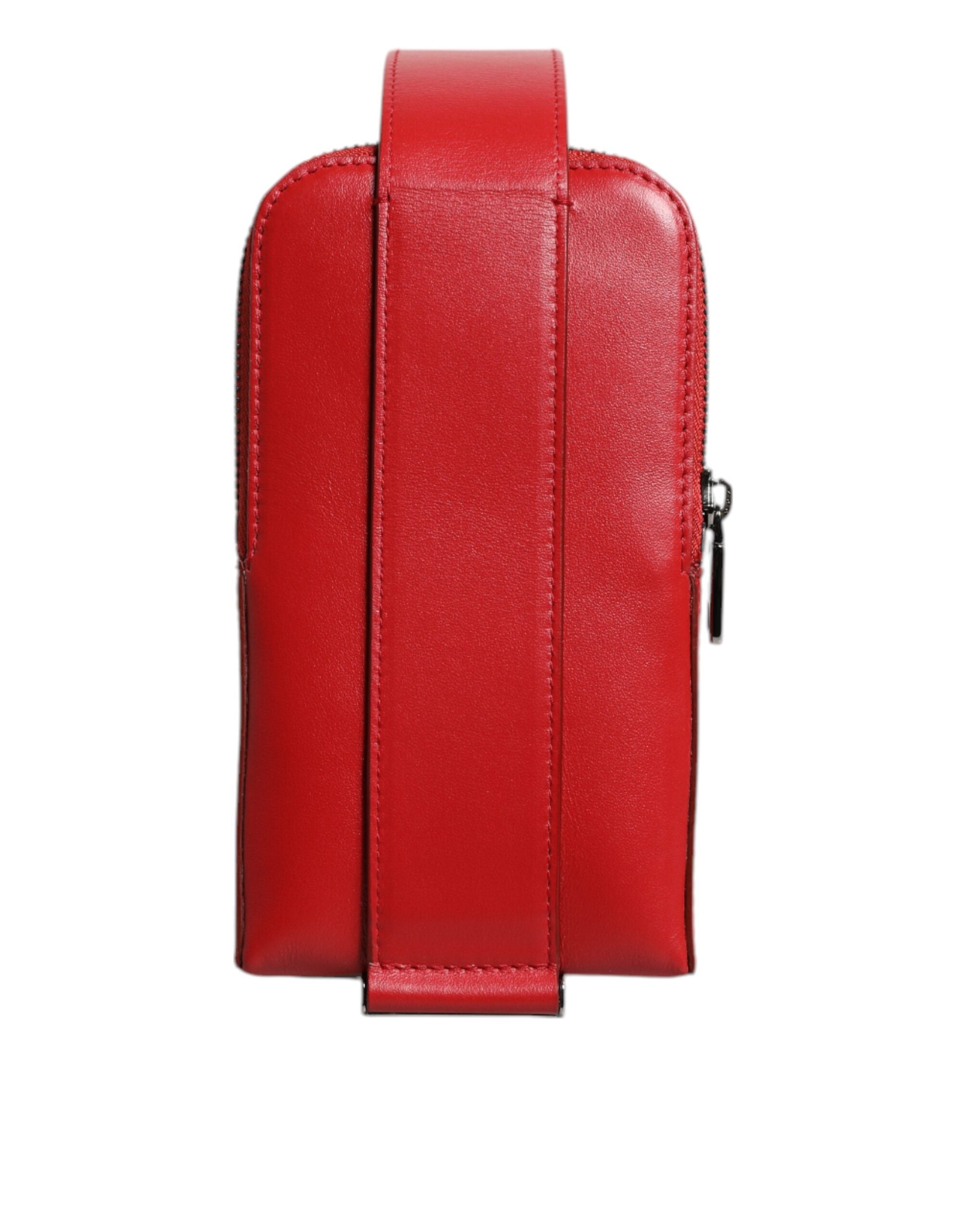 Dolce &amp; Gabbana – Rotes Leder-Kartenetui mit Logo und Rundum-Reißverschluss, Geldbörse mit breitem Riemen (Kopie)