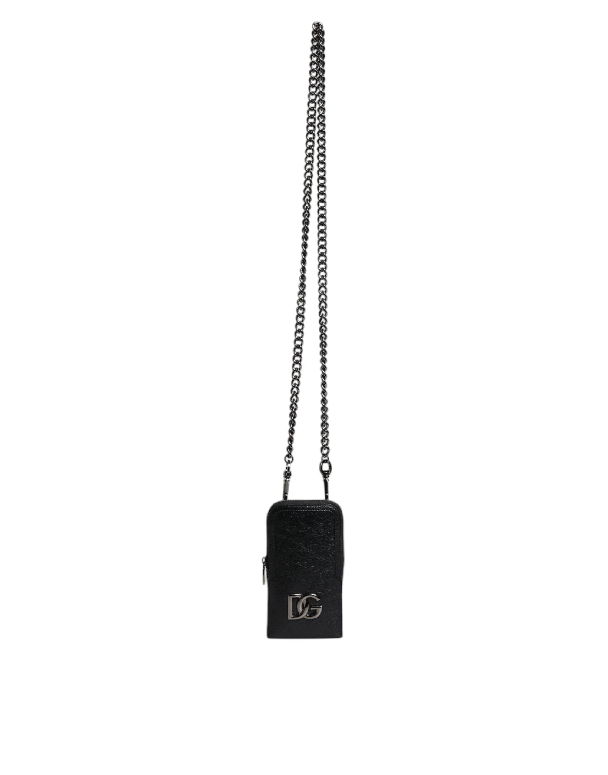 Dolce &amp; Gabbana Schwarze Lederhandtasche, Umhängetasche mit Kette