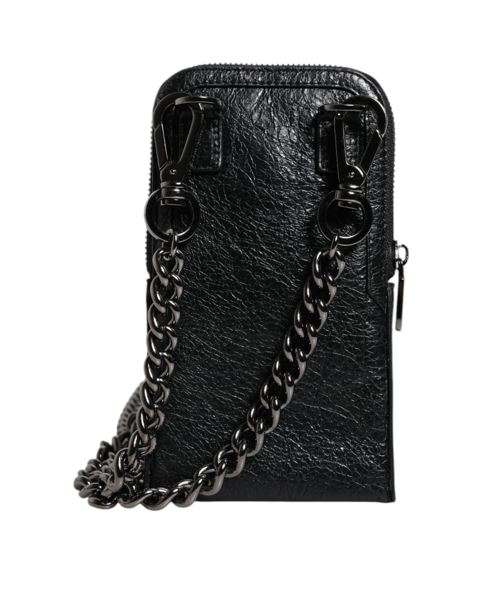 Geantă de telefon Dolce &amp; Gabbana din piele neagră cu lanț crossbody