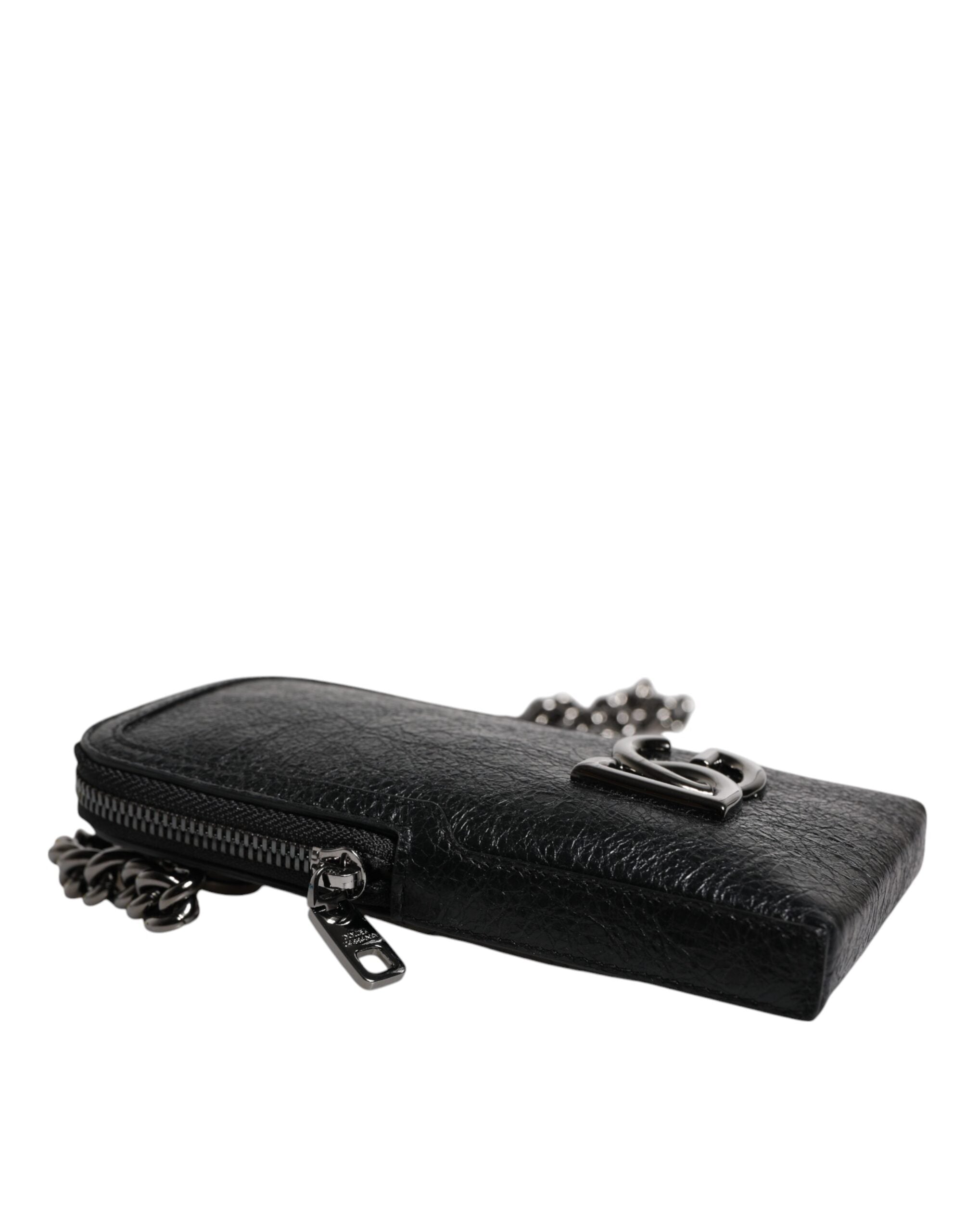 Geantă de telefon Dolce &amp; Gabbana din piele neagră cu lanț crossbody