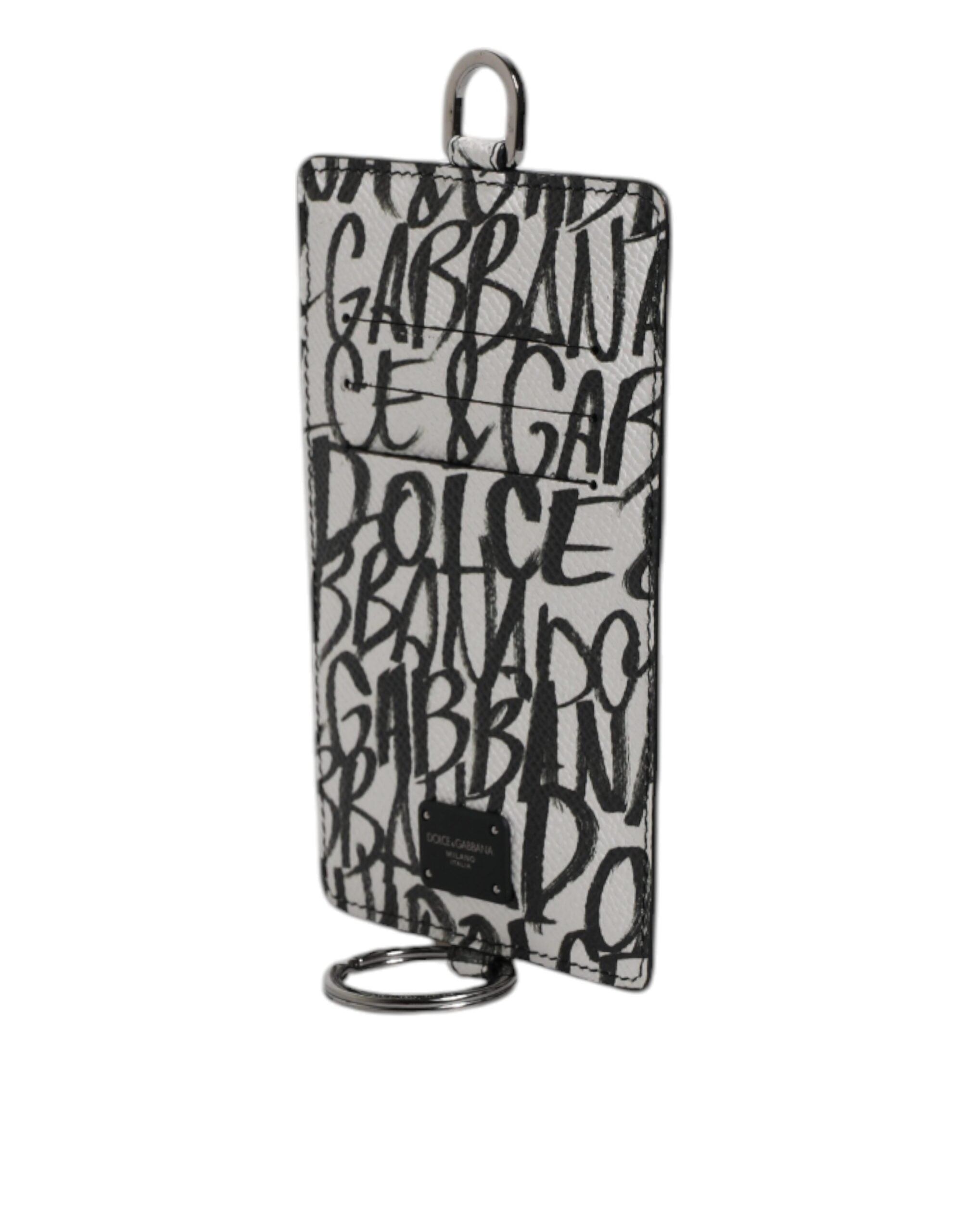 Dolce &amp; Gabbana – Kartenetui aus weißem Leder mit Lanyard und Logo-Print