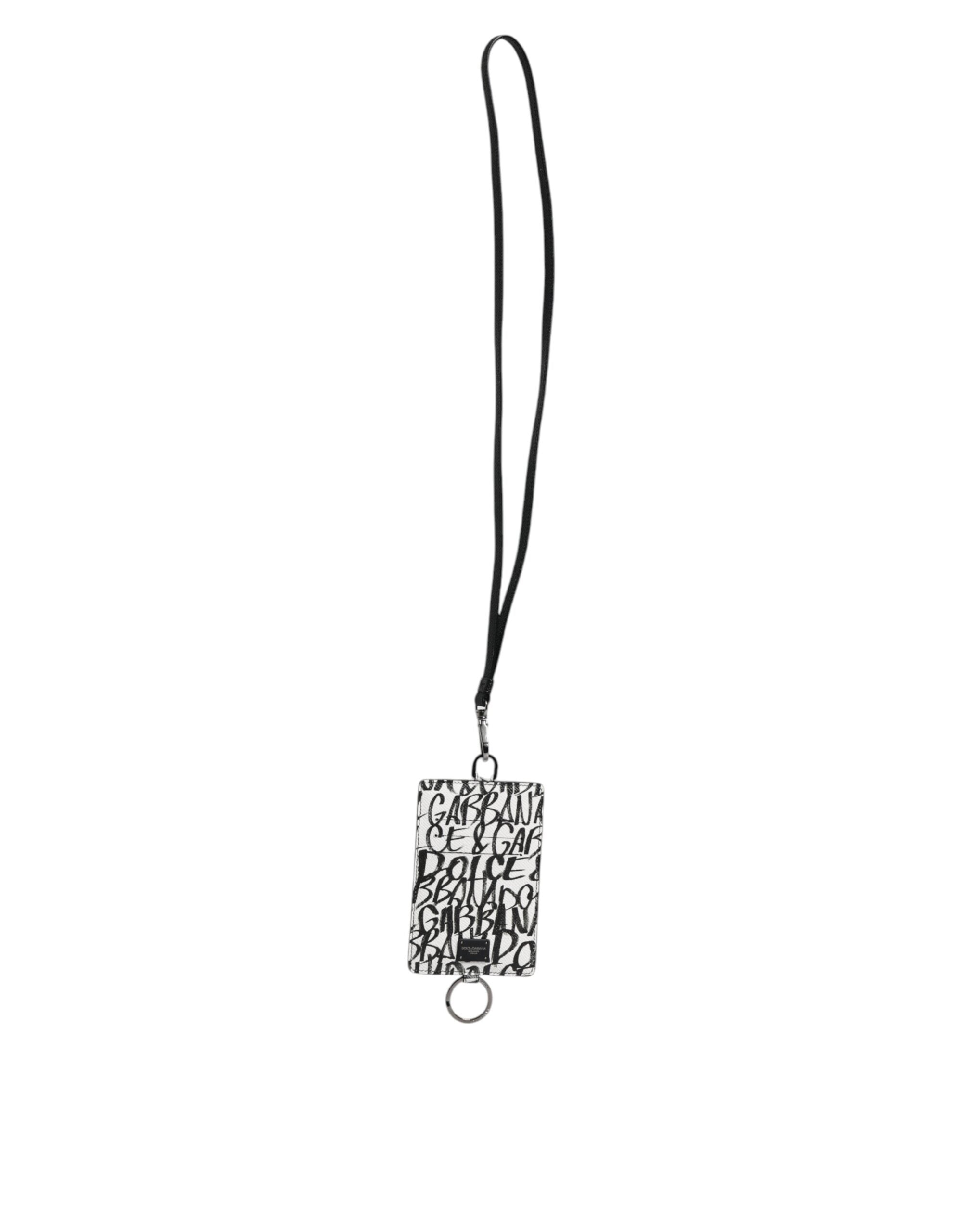 Dolce &amp; Gabbana – Kartenetui aus weißem Leder mit Lanyard und Logo-Print