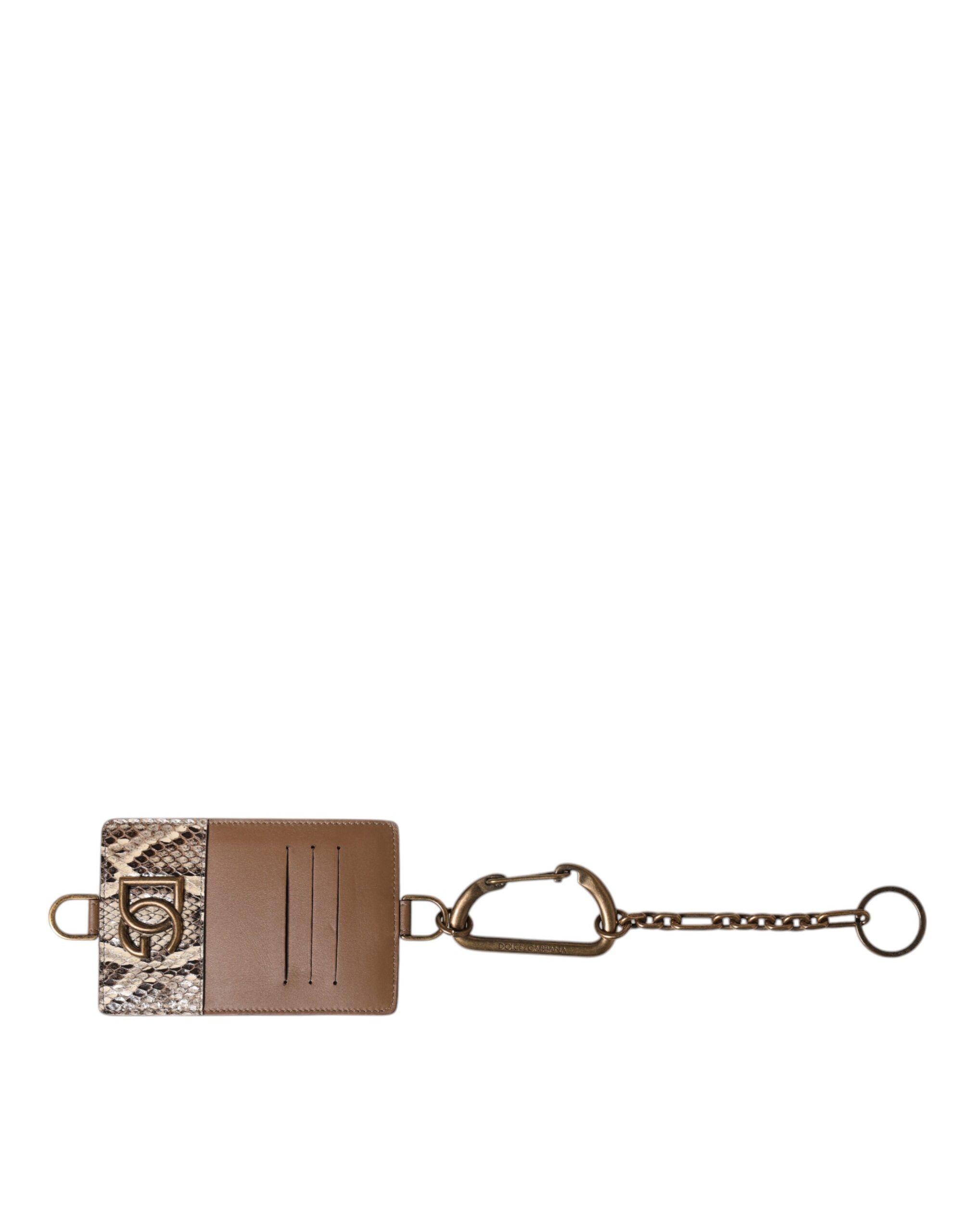 Portofel Dolce &amp; Gabbana maro din piele exotică cu placă DG și logo