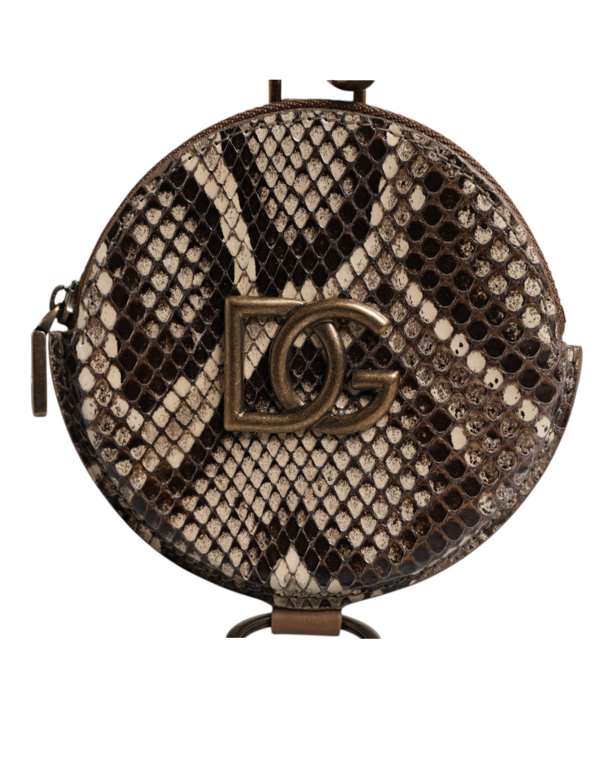 Portofel rotund din piele maro Dolce &amp; Gabbana cu logo DG și șnur