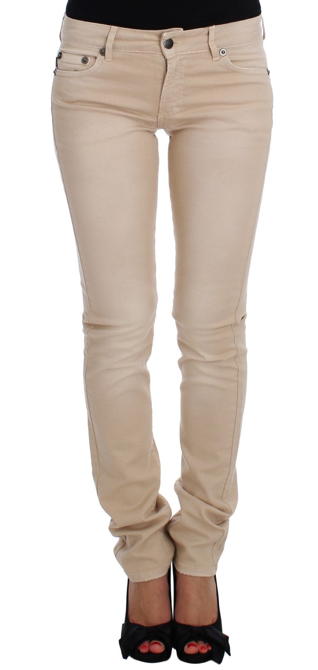 Blugi Cavalli bej din bumbac elastic slim fit