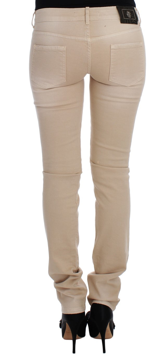 Blugi Cavalli bej din bumbac elastic slim fit