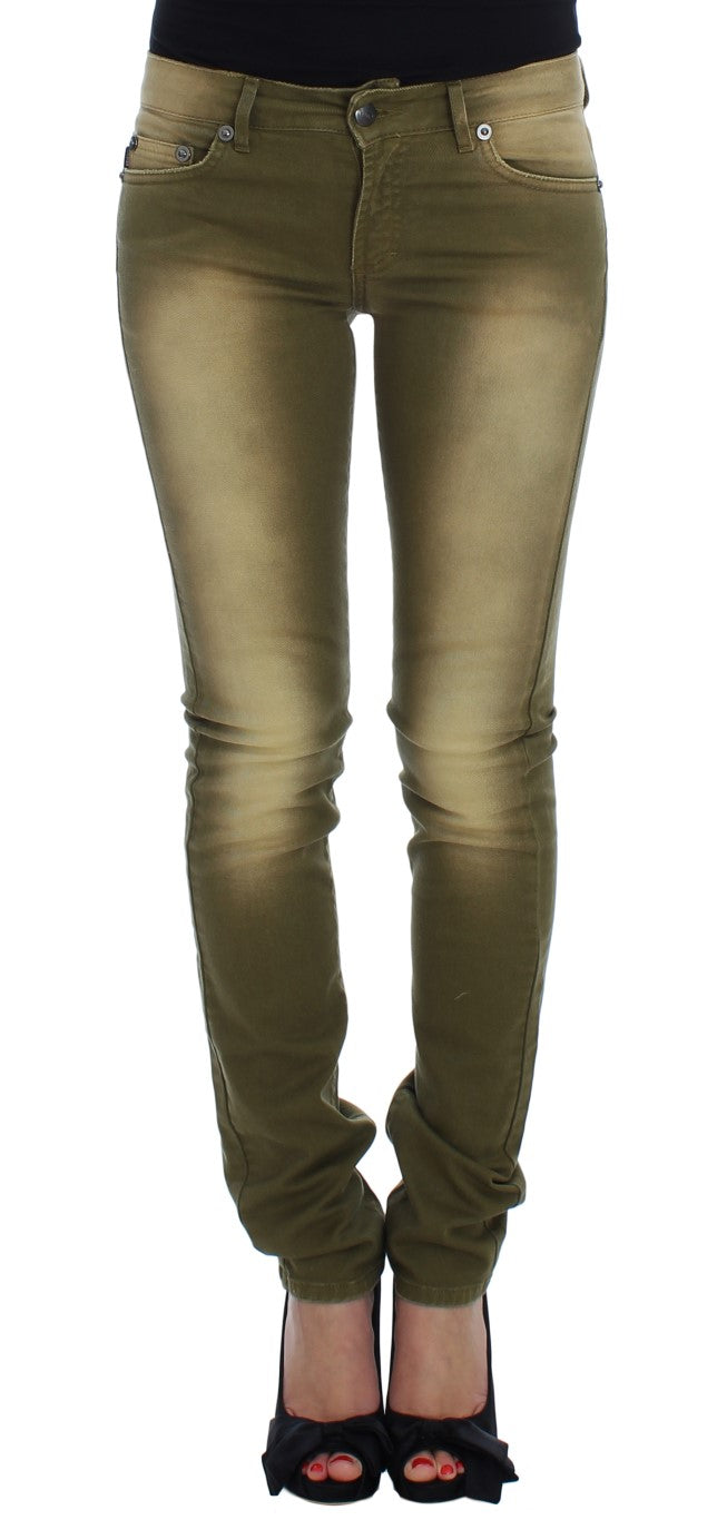 Blugi Cavalli verzi slim fit din bumbac elastic
