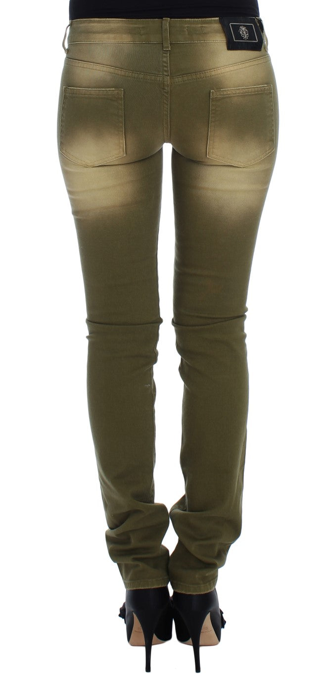 Blugi Cavalli verzi slim fit din bumbac elastic