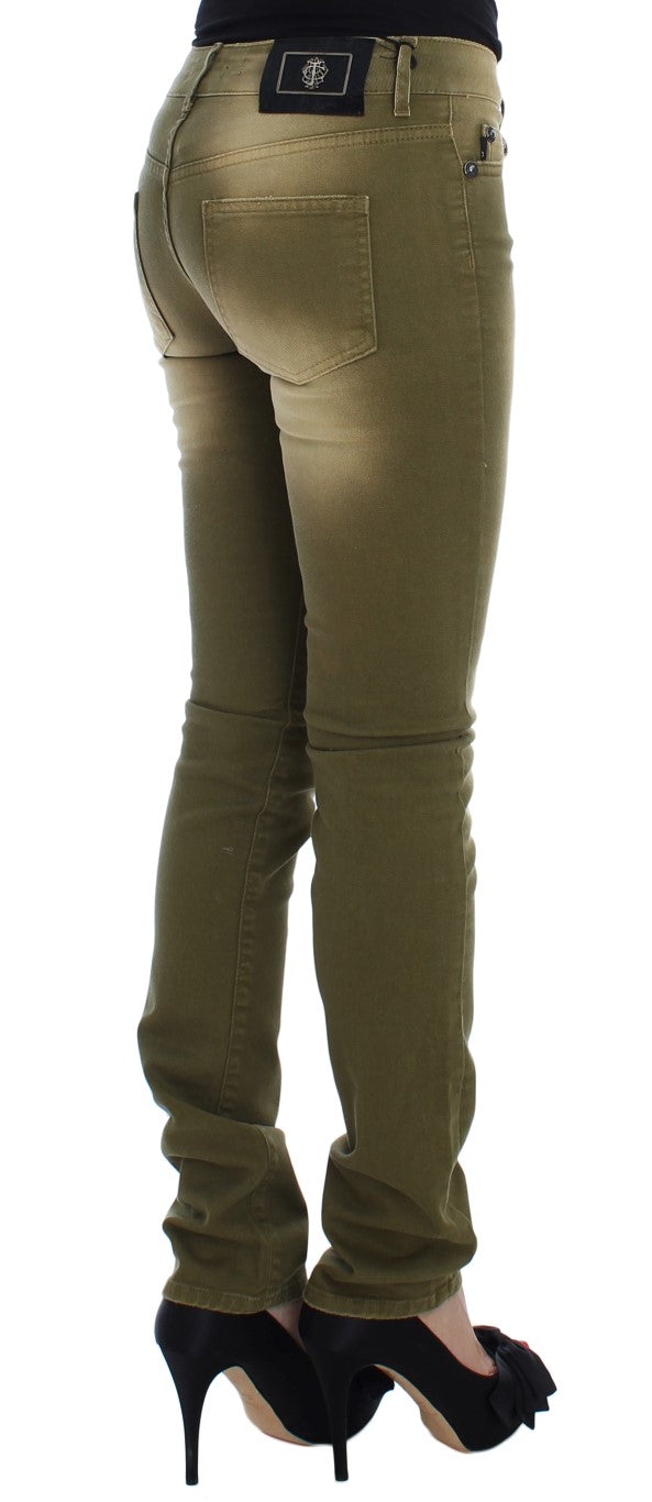 Blugi Cavalli verzi slim fit din bumbac elastic