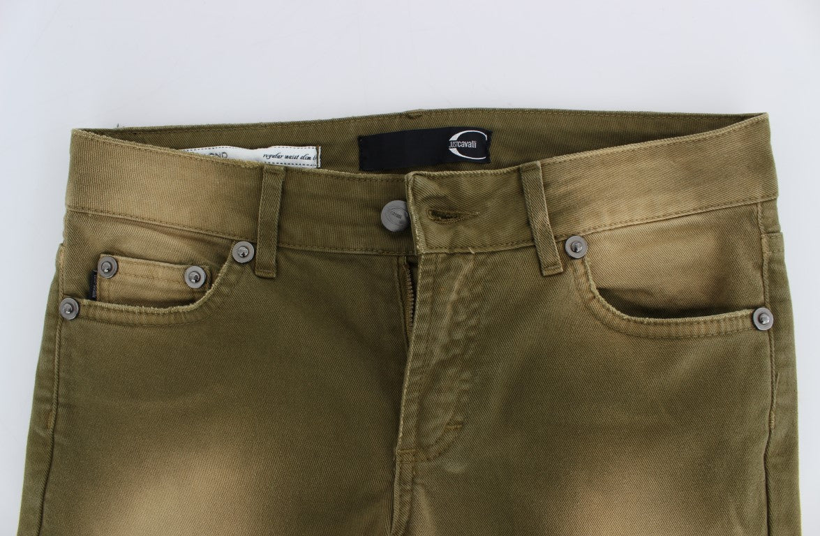 Blugi Cavalli verzi slim fit din bumbac elastic
