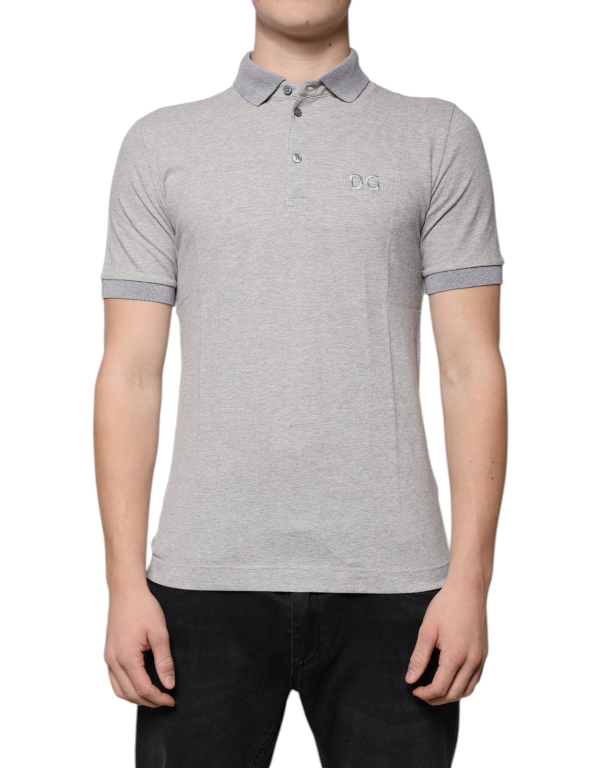 Dolce &amp; Gabbana Tricou polo gri cu guler și mânecă scurtă pentru bărbați