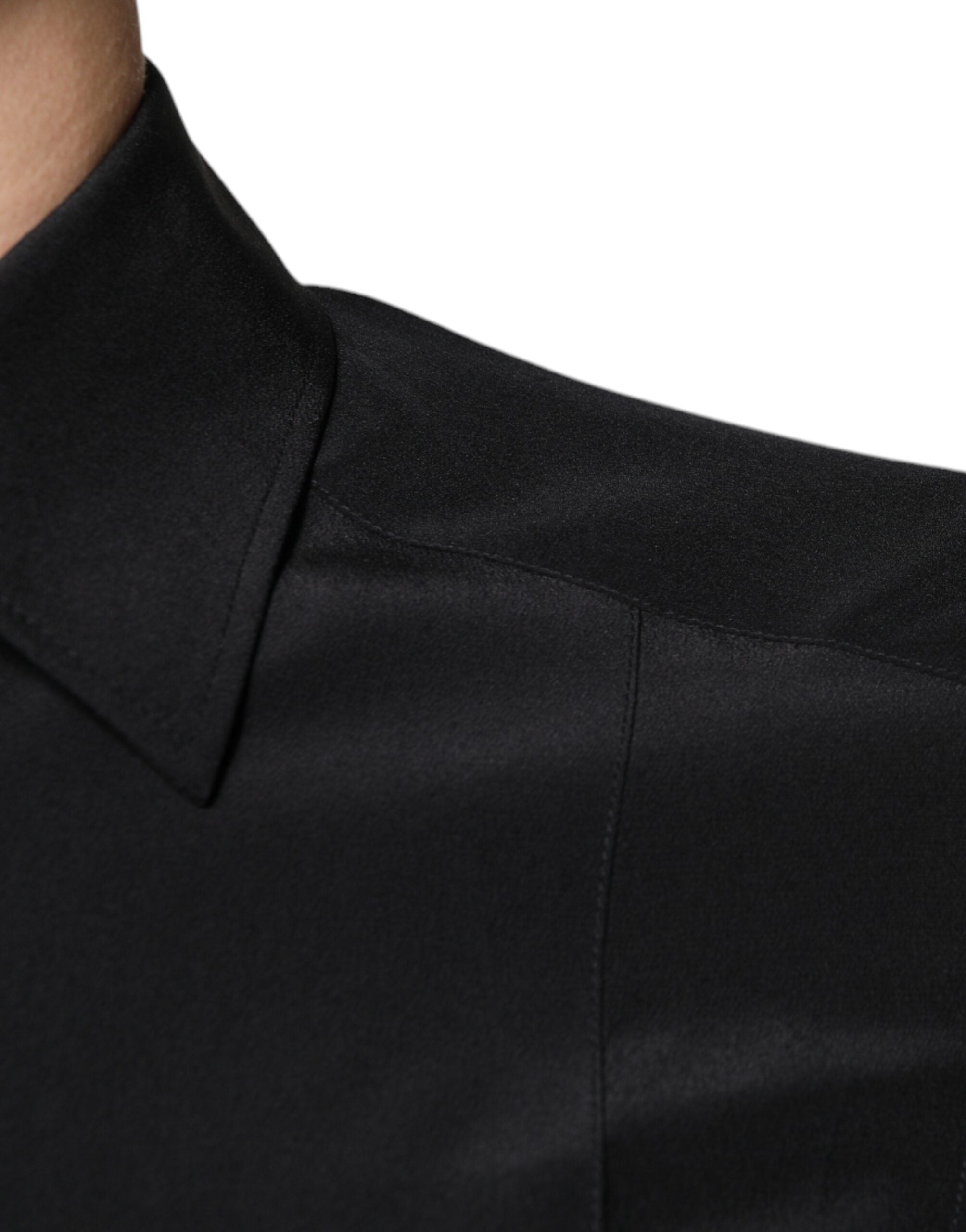 Dolce &amp; Gabbana Schwarzes Seidenhemd mit langen Ärmeln und GOLD