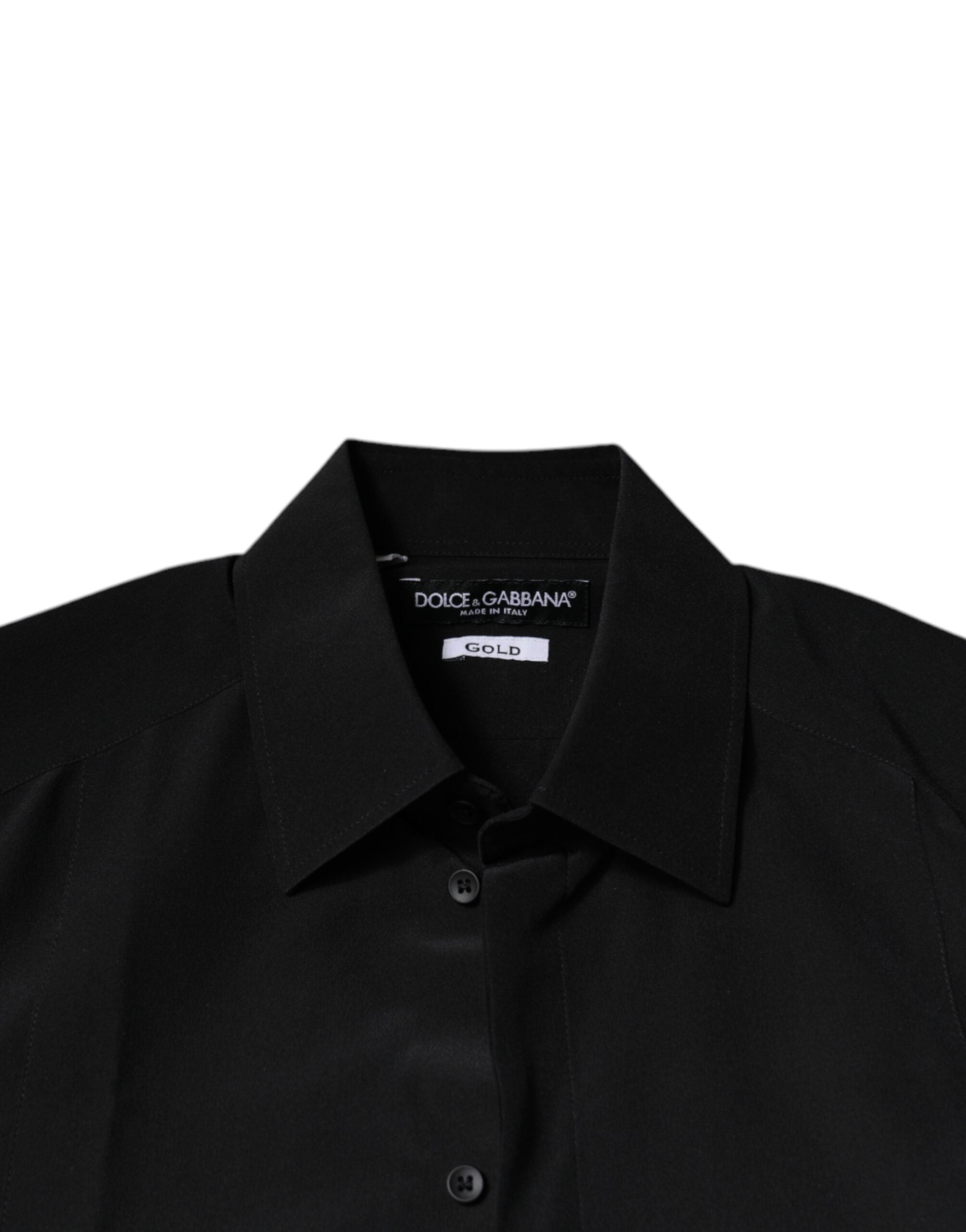 Dolce &amp; Gabbana Schwarzes Seidenhemd mit langen Ärmeln und GOLD
