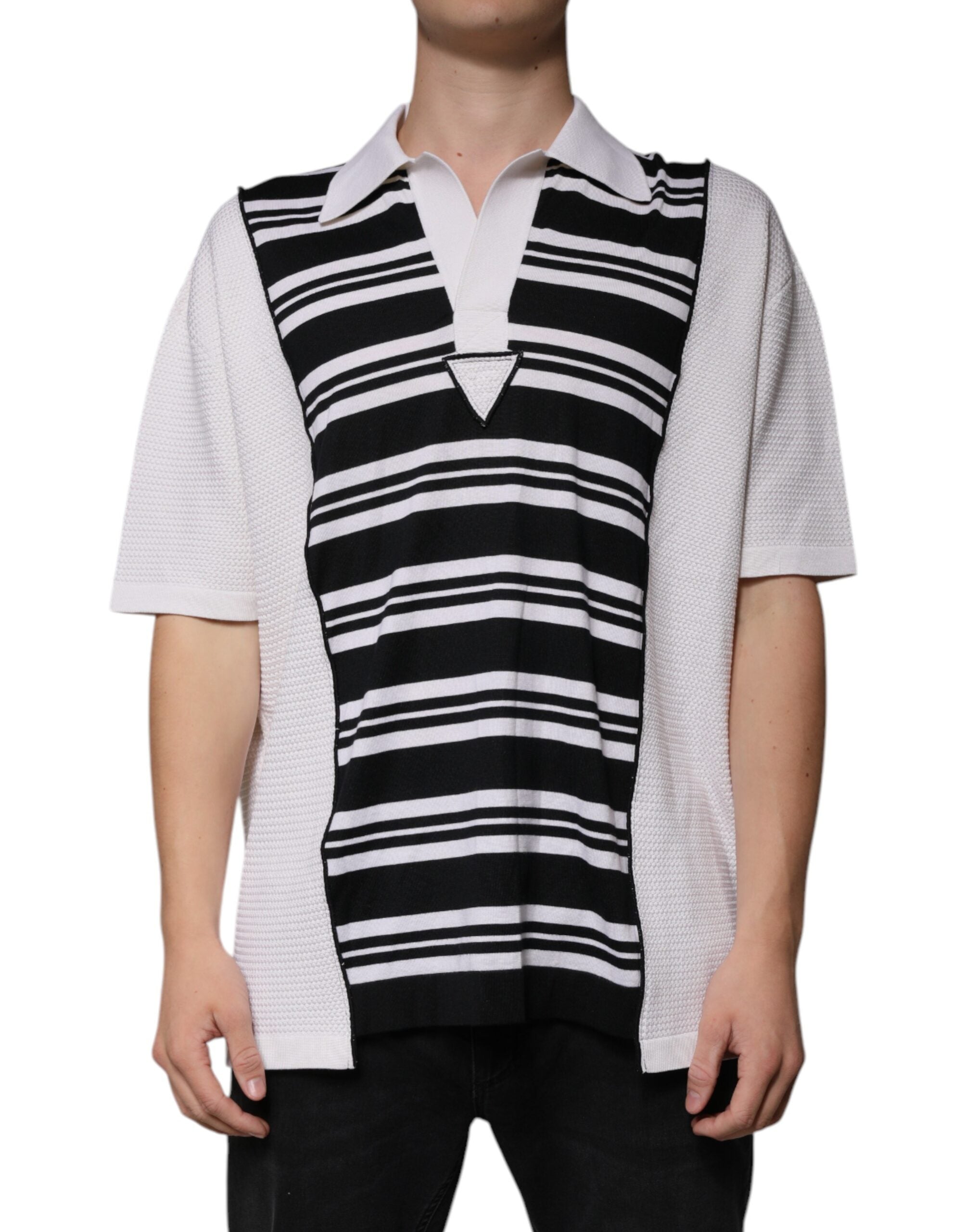 Tricou polo cu guler și dungi albe negre Dolce &amp; Gabbana