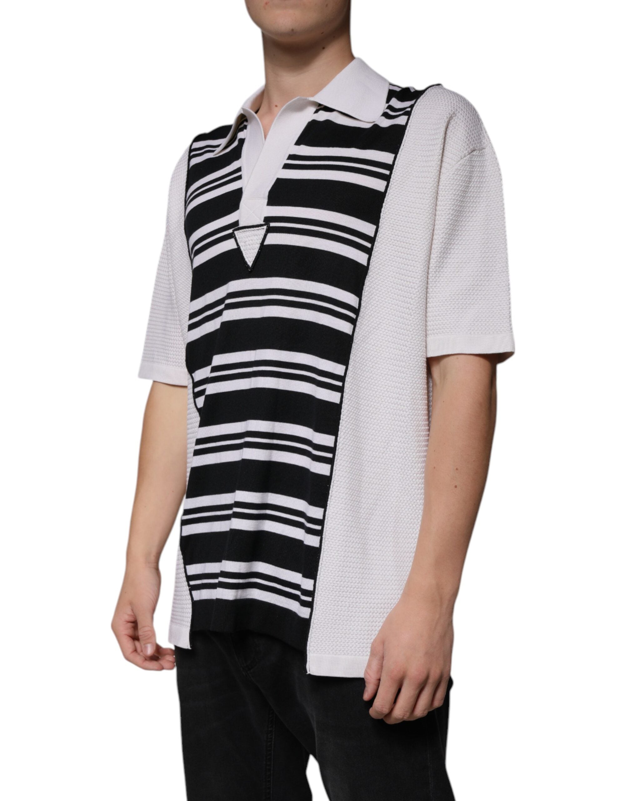 Tricou polo cu guler și dungi albe negre Dolce &amp; Gabbana