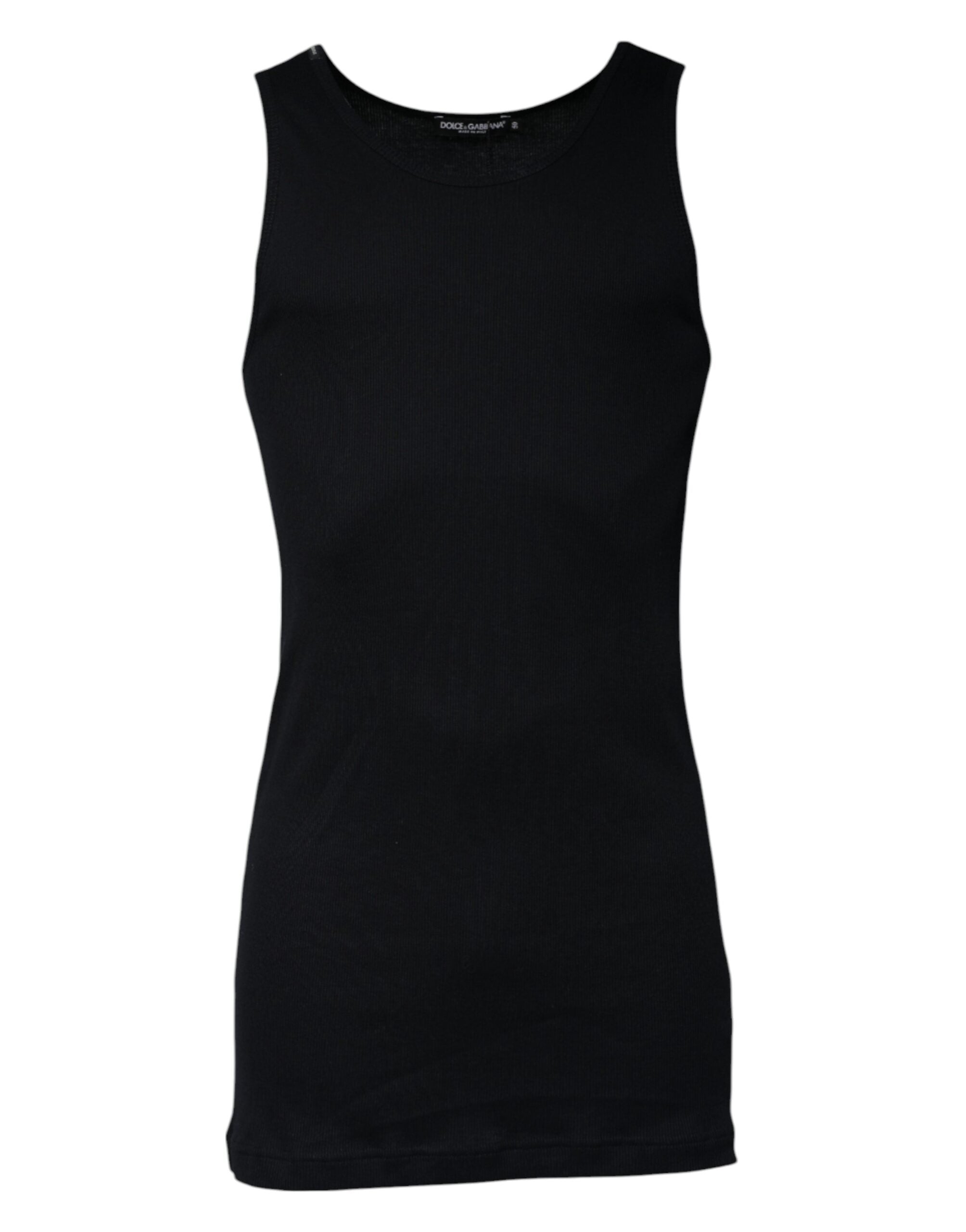 Dolce &amp; Gabbana – Schwarzes, ärmelloses Tank-T-Shirt aus Baumwolle mit Rundhalsausschnitt