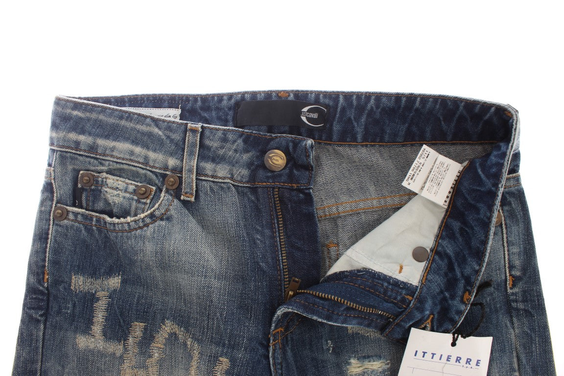 Blugi Cavalli Elegant Flare Fit albaștri din denim