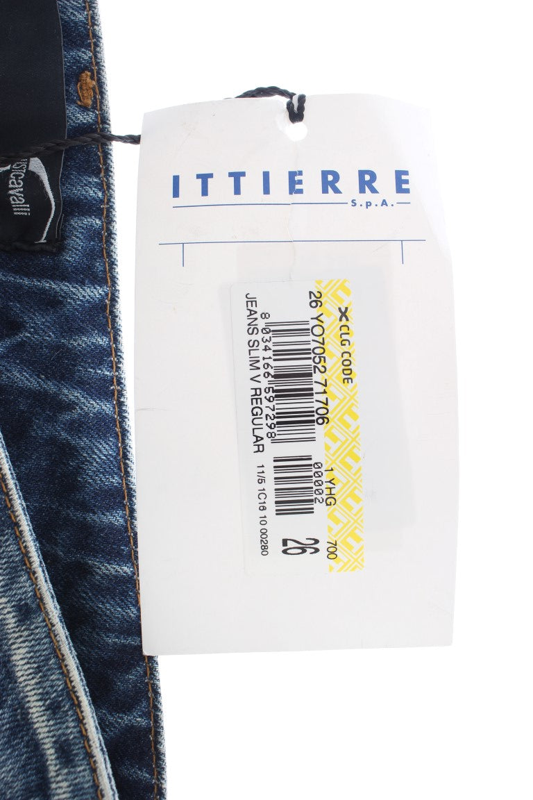 Blugi Cavalli Elegant Flare Fit albaștri din denim