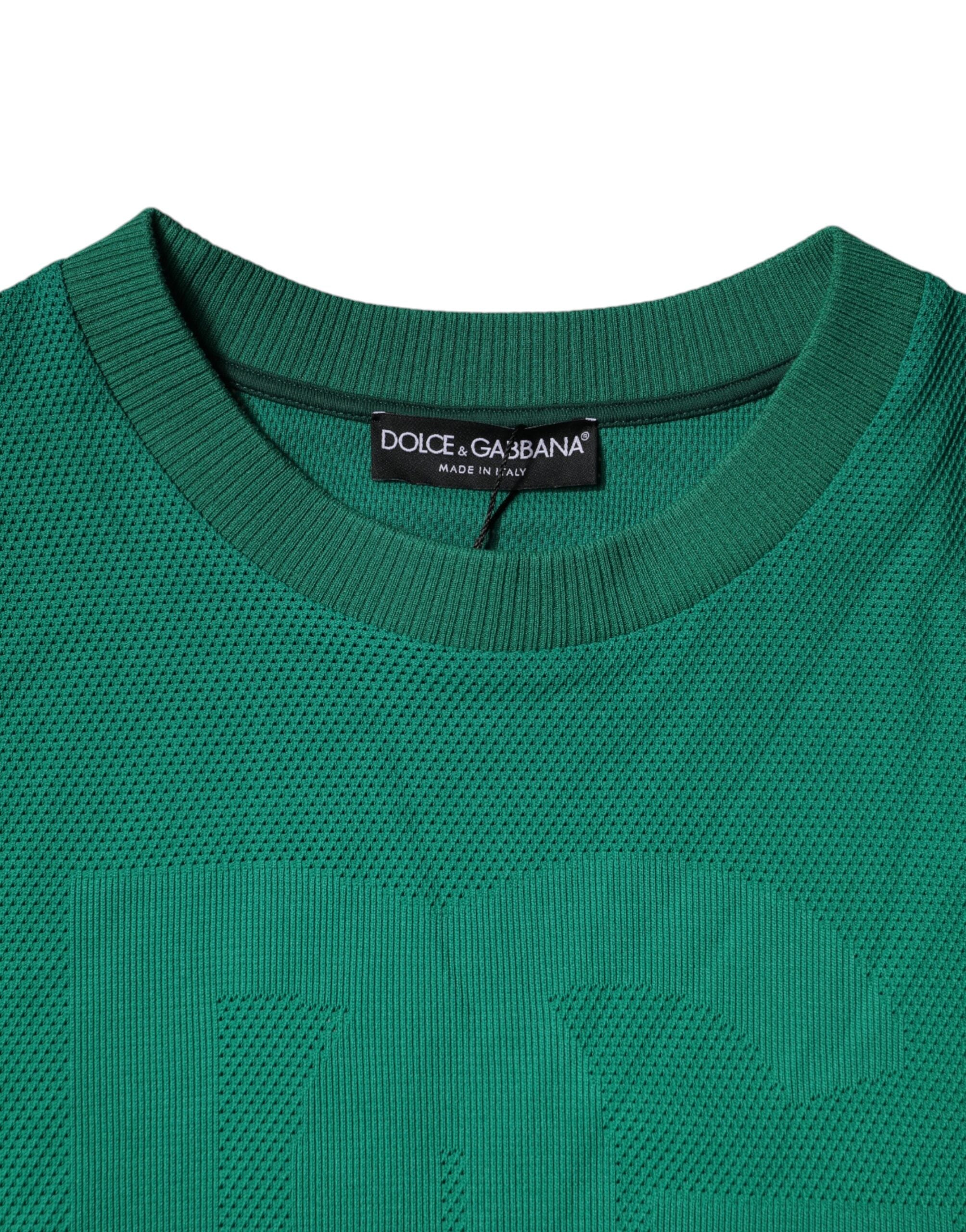 Dolce &amp; Gabbana – Grüner Pullover mit Rundhalsausschnitt und Logo aus Nylon