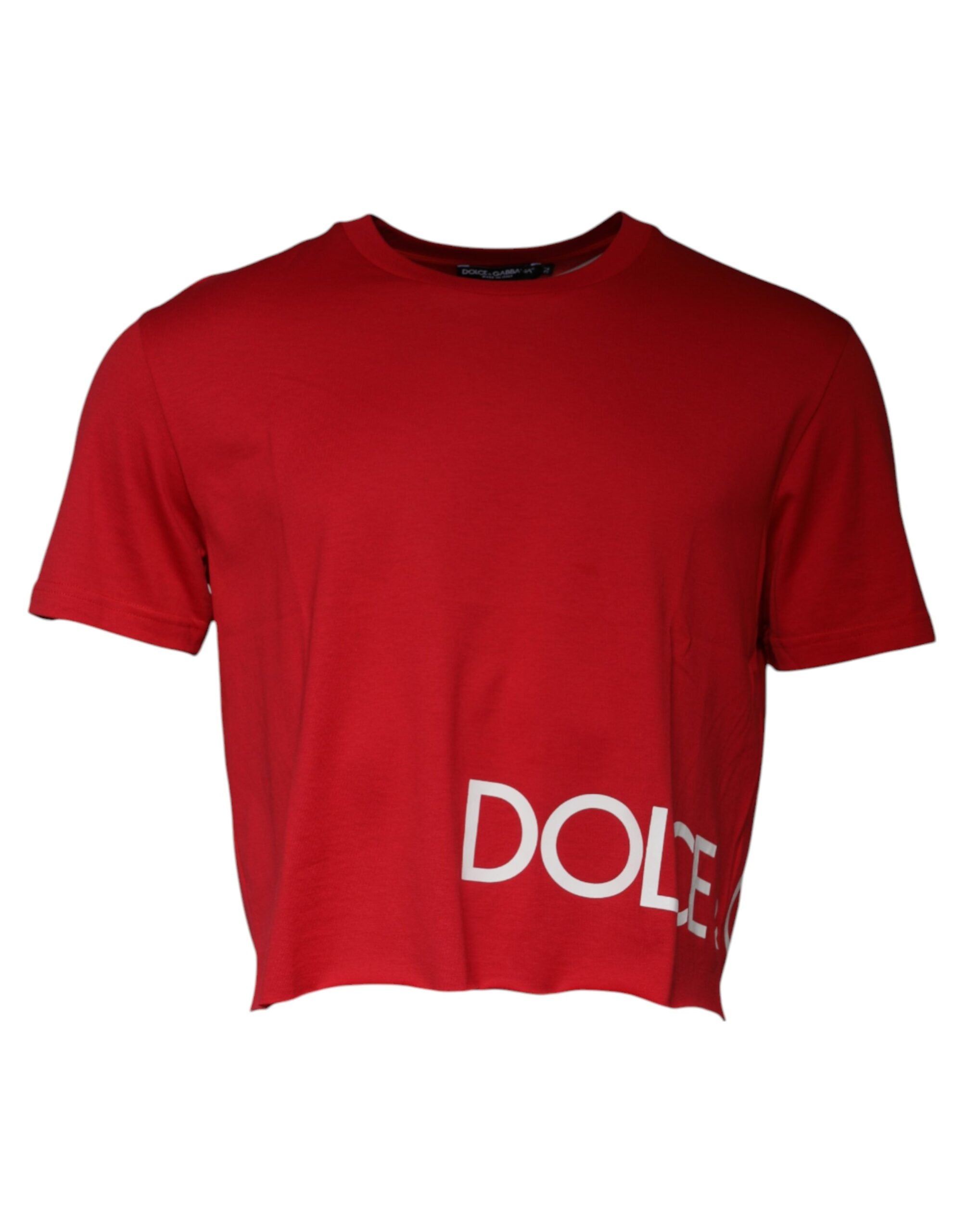 Dolce &amp; Gabbana – Kurzes T-Shirt mit Rundhalsausschnitt und rotem Logo-Print