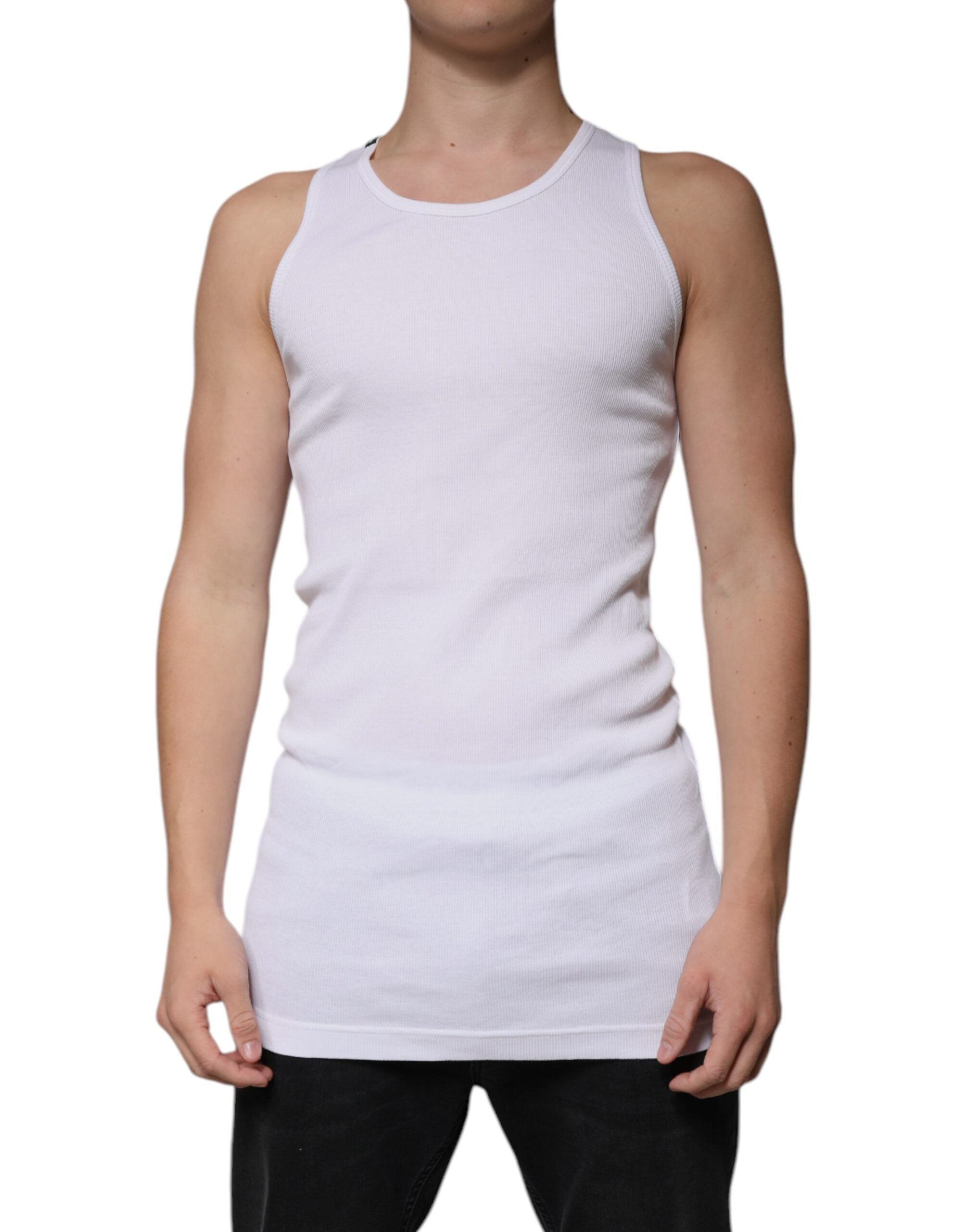 Dolce &amp; Gabbana – Ärmelloses Tank-T-Shirt aus weißer Baumwolle mit Rundhalsausschnitt