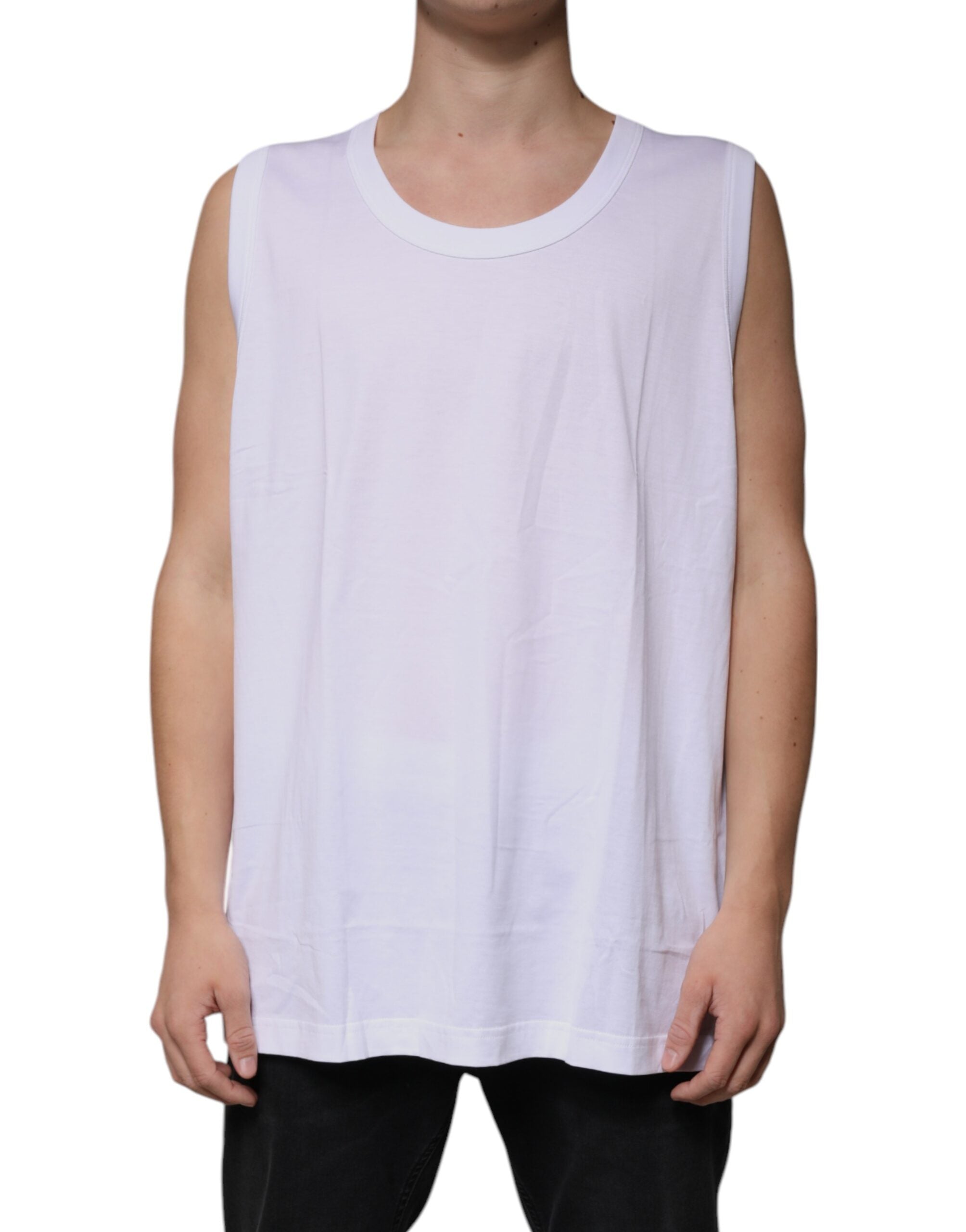 Dolce &amp; Gabbana – Ärmelloses Tank-T-Shirt aus weißer Baumwolle mit Rundhalsausschnitt