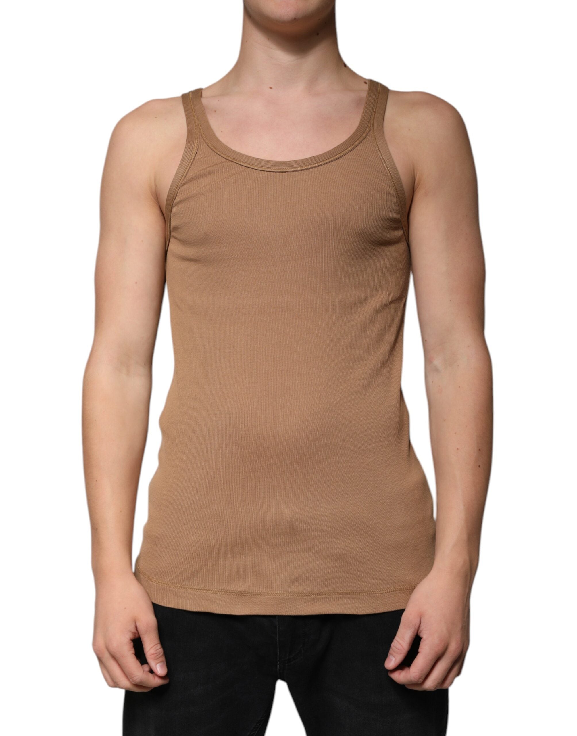 Dolce &amp; Gabbana – Ärmelloses Tank-T-Shirt aus Baumwolle mit Rundhalsausschnitt in Braun