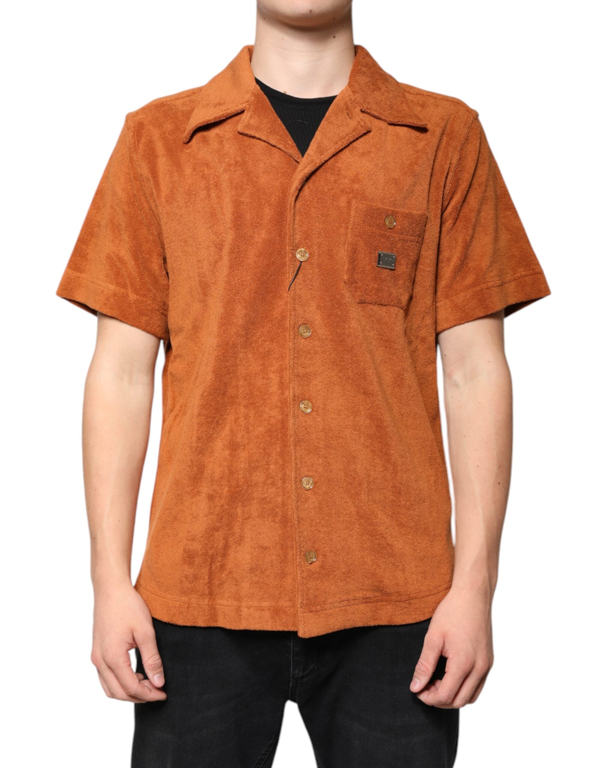 Dolce &amp; Gabbana – Haselnussbraunes Hemd aus Baumwollsamt mit Button-Down-Kragen